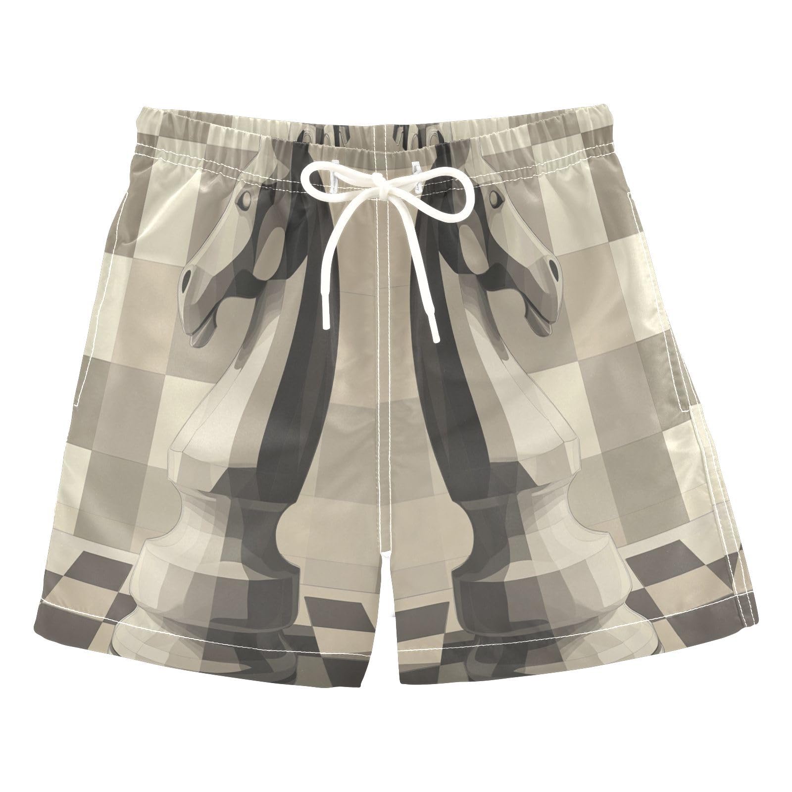 Jucciaco Boys Swim Trunk Quick Dry Beach Board Shorts Chess Grid Horse Marble Swimwear for Kids Multicolor