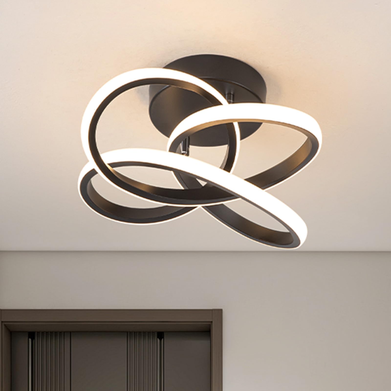 EIDISUNY Led Ceiling Light, Modern Ceiling Lights LED, Simple Curved Ceiling lamp, Black Ceiling Lighting Fixture for Hallway Bedroom Living Room Entryway Balcony Stair - 26W Warm White Light 3000K — image 1