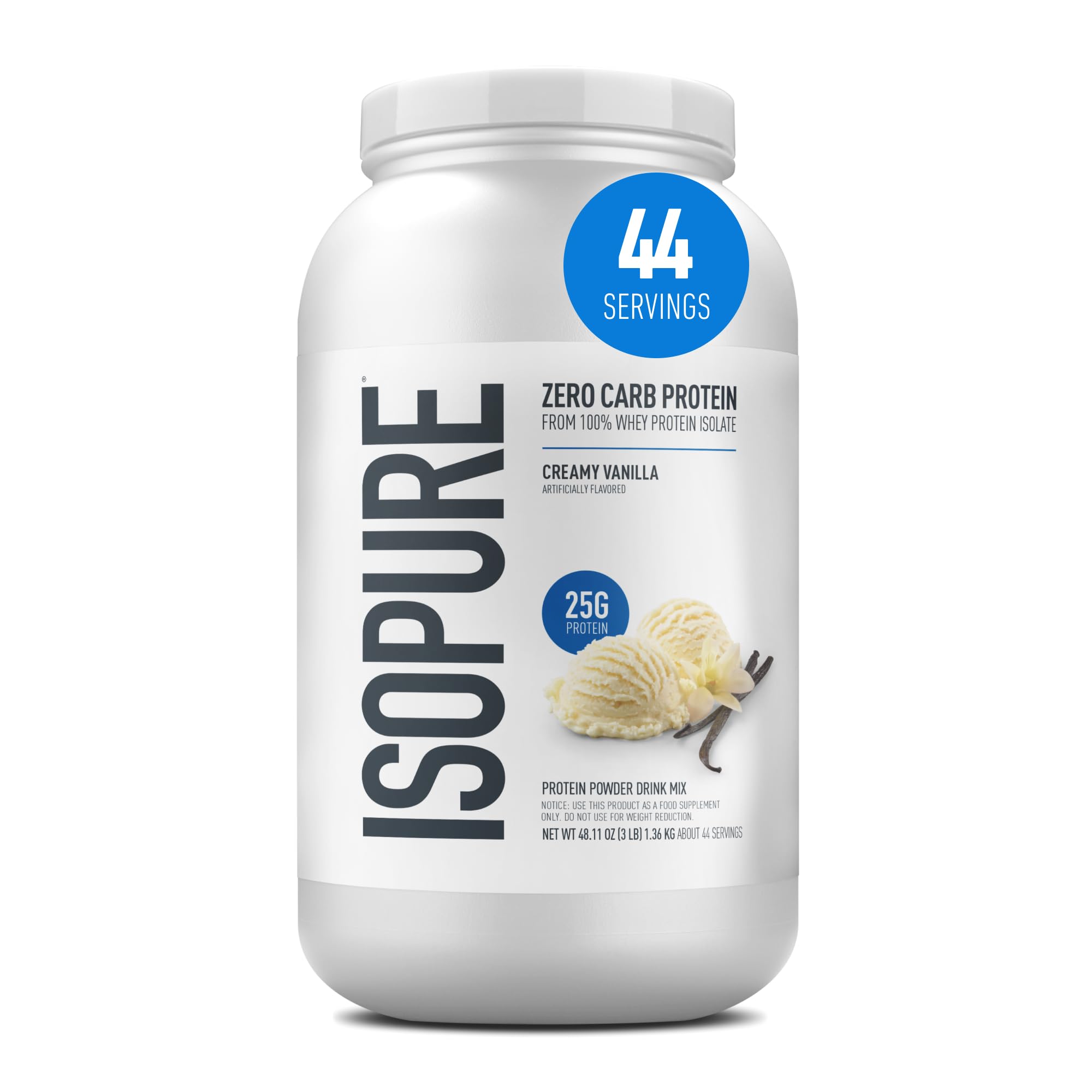 Isopure Zero Carb Whey Protein Isolate Powder Creamy Vanilla 3lb 25g Protein 0g Sugar | Pure Muscle Fuel - main product image