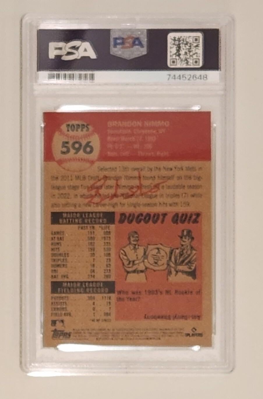 2023 Topps Living Set #596 Brandon Nimmo New York Mets PSA 9 MINT Card - Baseball Cards