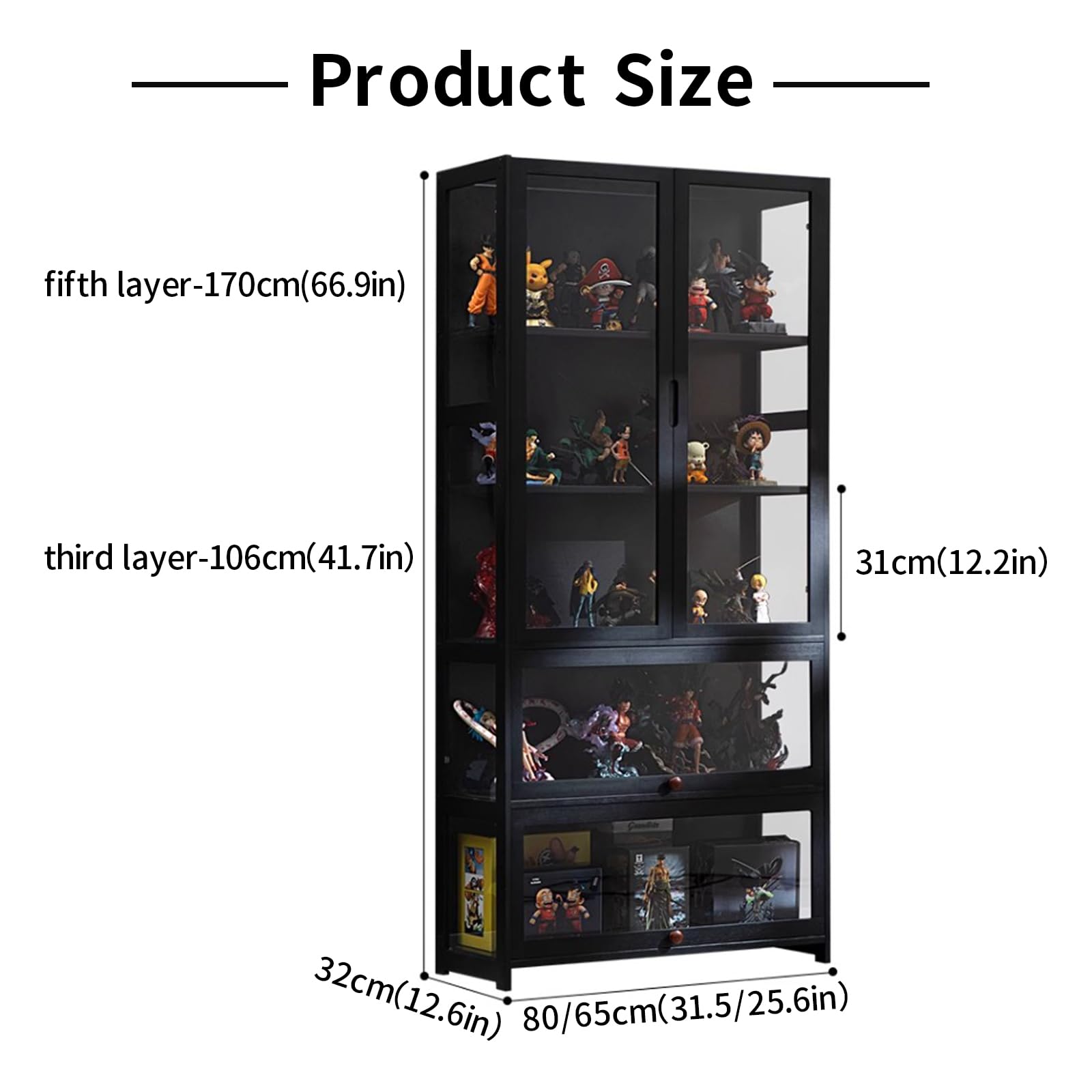 Glasvitrine, antiker Vitrine mit Glastür, antiker Schrank, Vitrine, natürlicher Bambusrahmen, Einzel-/Doppeltür-Design, praktische Aufbewahrung, 80 x 32 x 106 cm, holzfarben