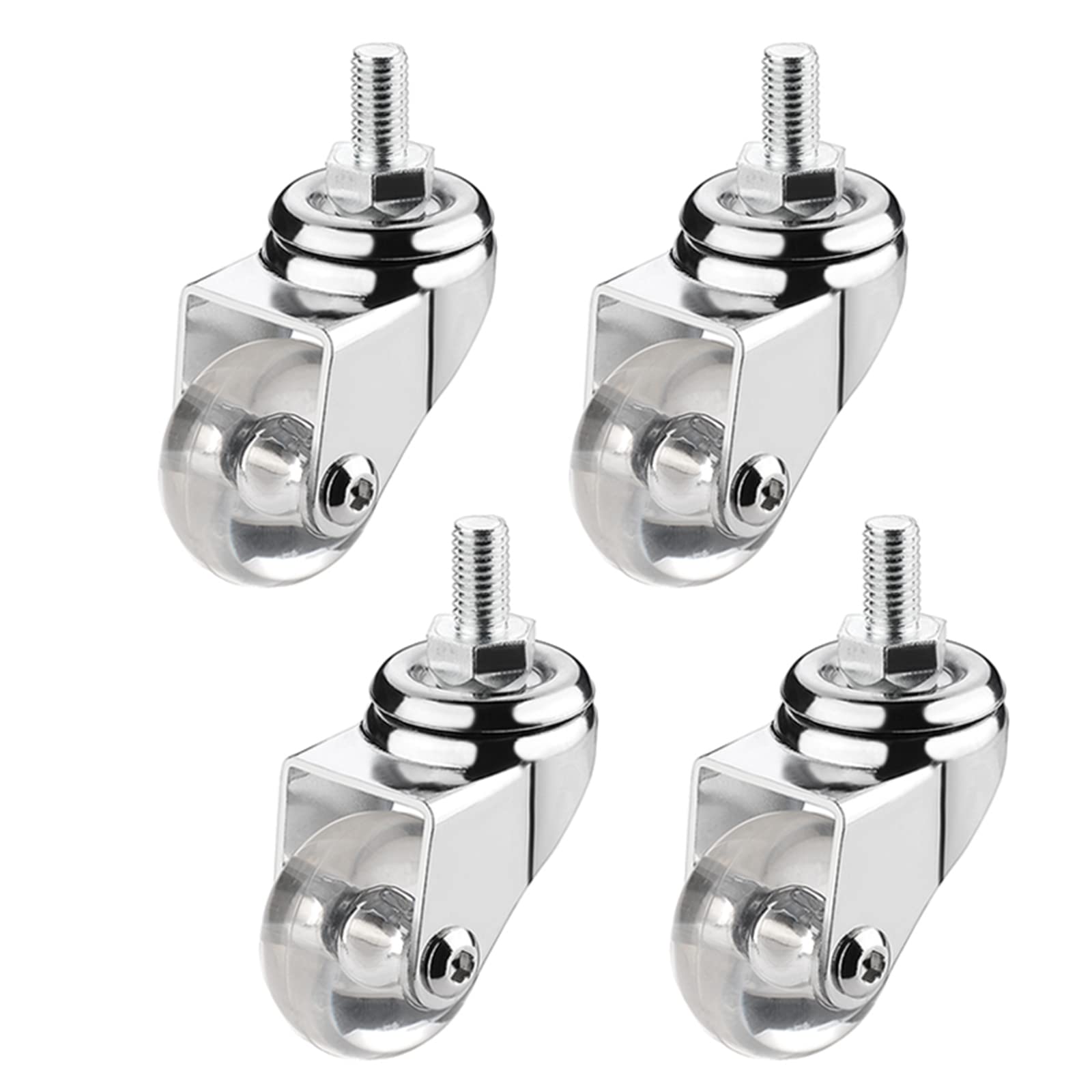 GBRJUYF 35mm Shelf Wheels - 4 Swivel Casters with Threaded Stem M8 & M10 Compatible Clear Rubber Rolling Wheels for Small Shopping Carts & Furniture Trolleys