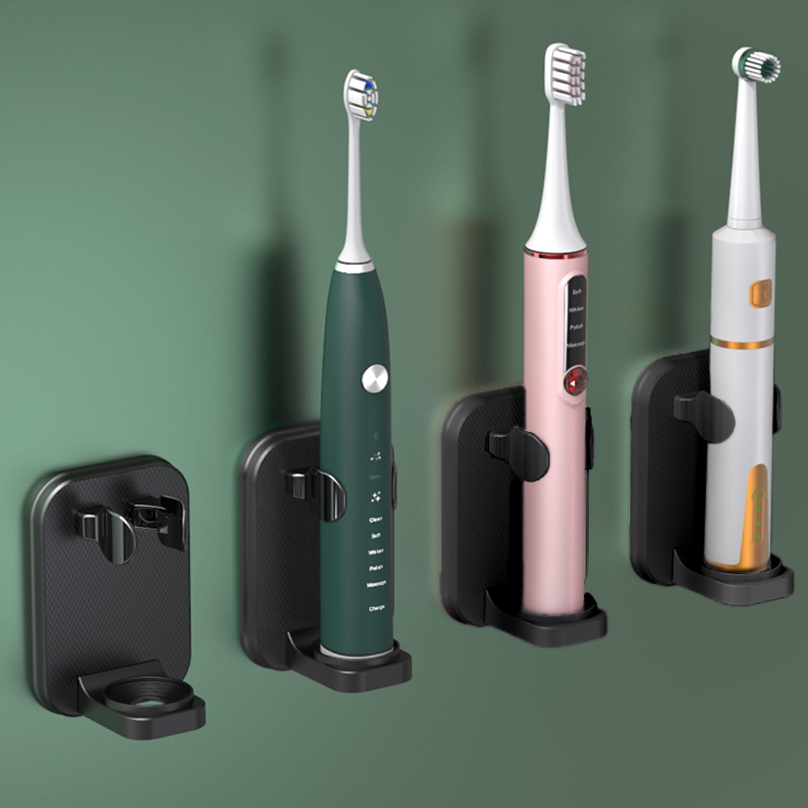 Electric Toothbrush Holder Wall Mounted 4Pack Set for Bathroom,Adjustable Size Toothpaste Dispenser Stand Organizer for Adult Kids Toothbrush (Black, M)