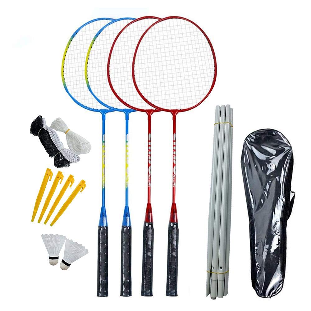 Badminton Set, Portable Outdoor Badminton Combo Set Badminton Net System, Premium 4 Alloy Rackets＆ Removable Badminton Net System, Fun Lawn or Beach Game Sets for The Whole Family