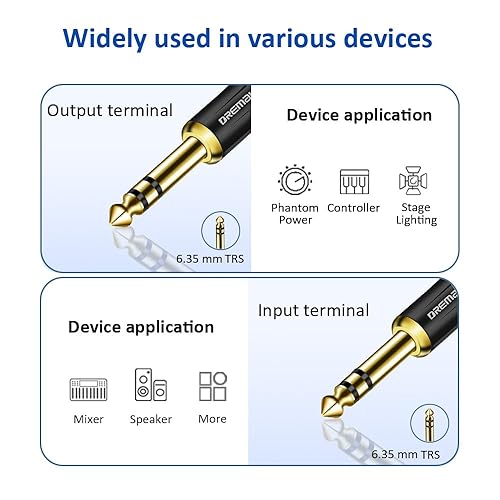 Miniatura 6 de DREMAKE Cable de audio equilibrado TRS de 14 a 14 de pulgada, cable de audio equilibrado de 0.250 in a 14 pulgadas, cable de altavoz de 0.250 in a