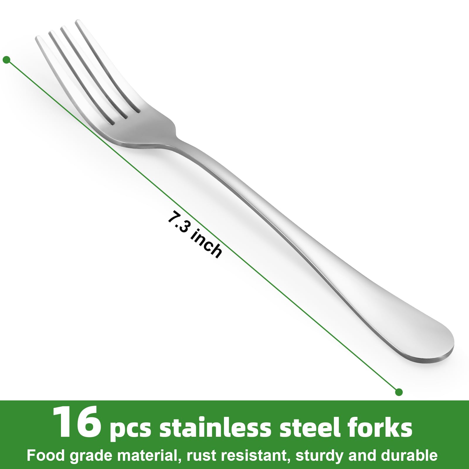16 Piece Dinner Forks Set, Food-Grade Stainless Steel Forks Silverware, Cutlery Fork, Salad Fork, Metal Forks for Home, Kitchen or Restaurant, Mirror Polished, Dishwasher Safe - 7.3 Inch — Amazon image 2