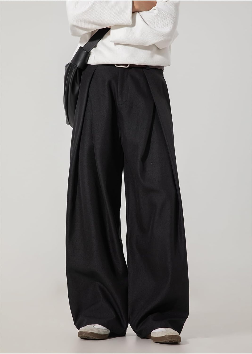 Mens Casual Pleated Wide Leg Old Money Baggy Pants, Zipper Fly Oversized Suit Pant Business Trousers with Pockets