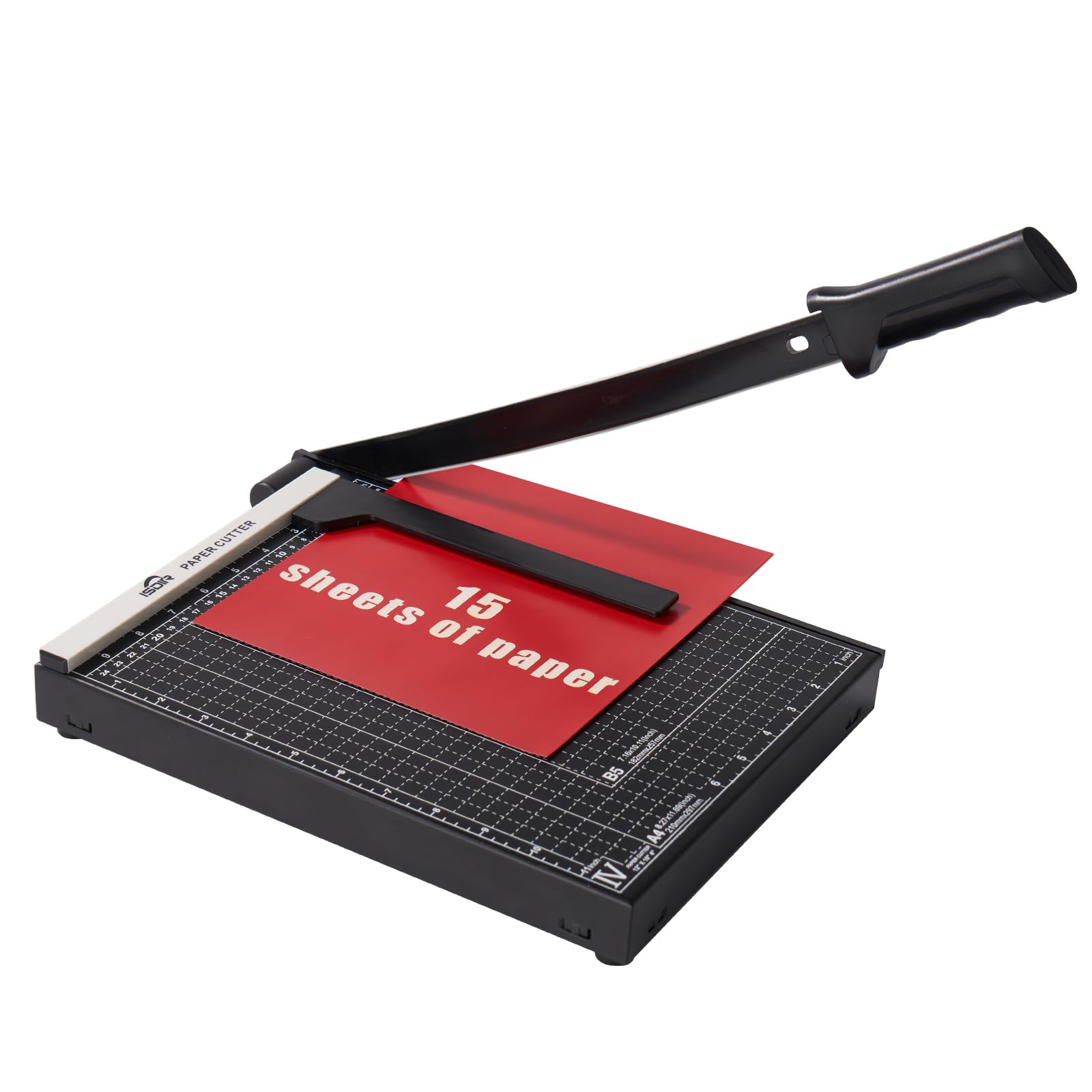 ISDIR 12 Inch Paper Trimmer with Automatic Security Safeguard and Side Ruler for A4, Craft Paper, Label, Photo and Cardstock - Ideal for Scrapbooking and DIY Projects(Black) (12"Black5)