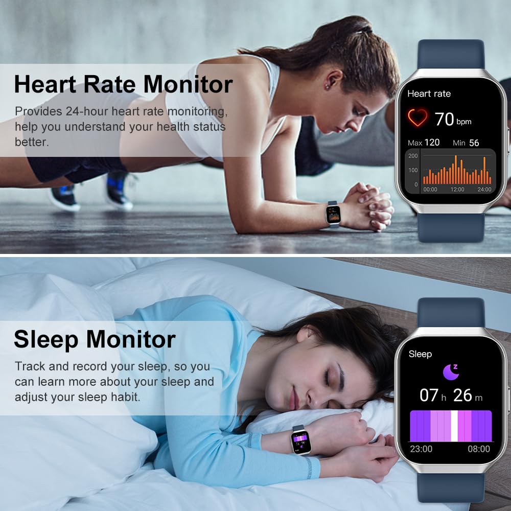 Hendari Smartwatch Uomo Donna, 1.96" Orologio Smartwatch con Effettua/Risposta Chiamate, 140+Modalità Sportive Impermeabile IP68, Smart Watch con Monitoraggio del SpO2/Sonno/Contapassi per IOS/Android