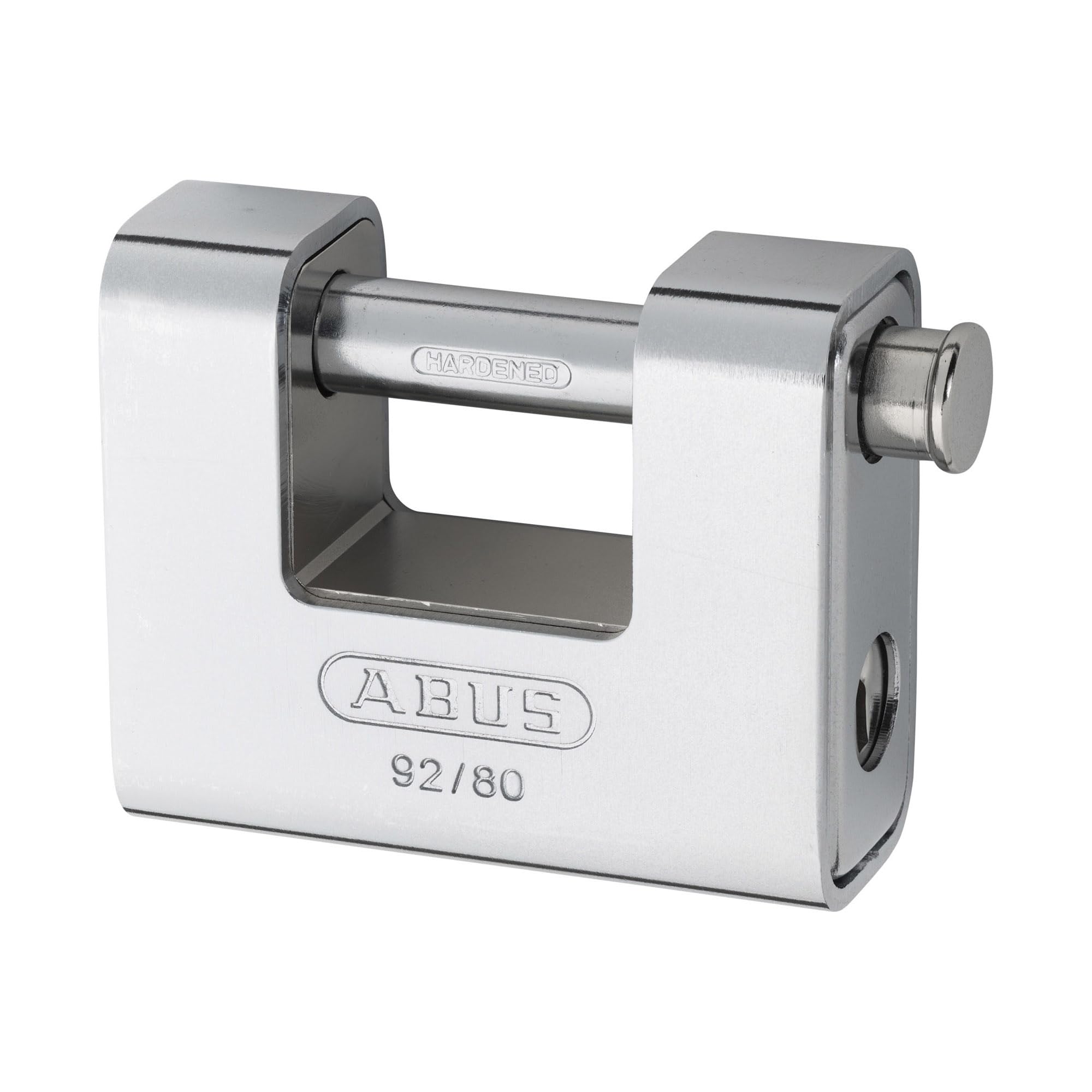 ABUS Cadenas Monobloc 92/80 - Cadenas en laiton avec gaine en acier - pour distributeurs automatiques, grilles roulantes, etc. - avec goujon épais - niveau de sécurité ABUS 8 - argent