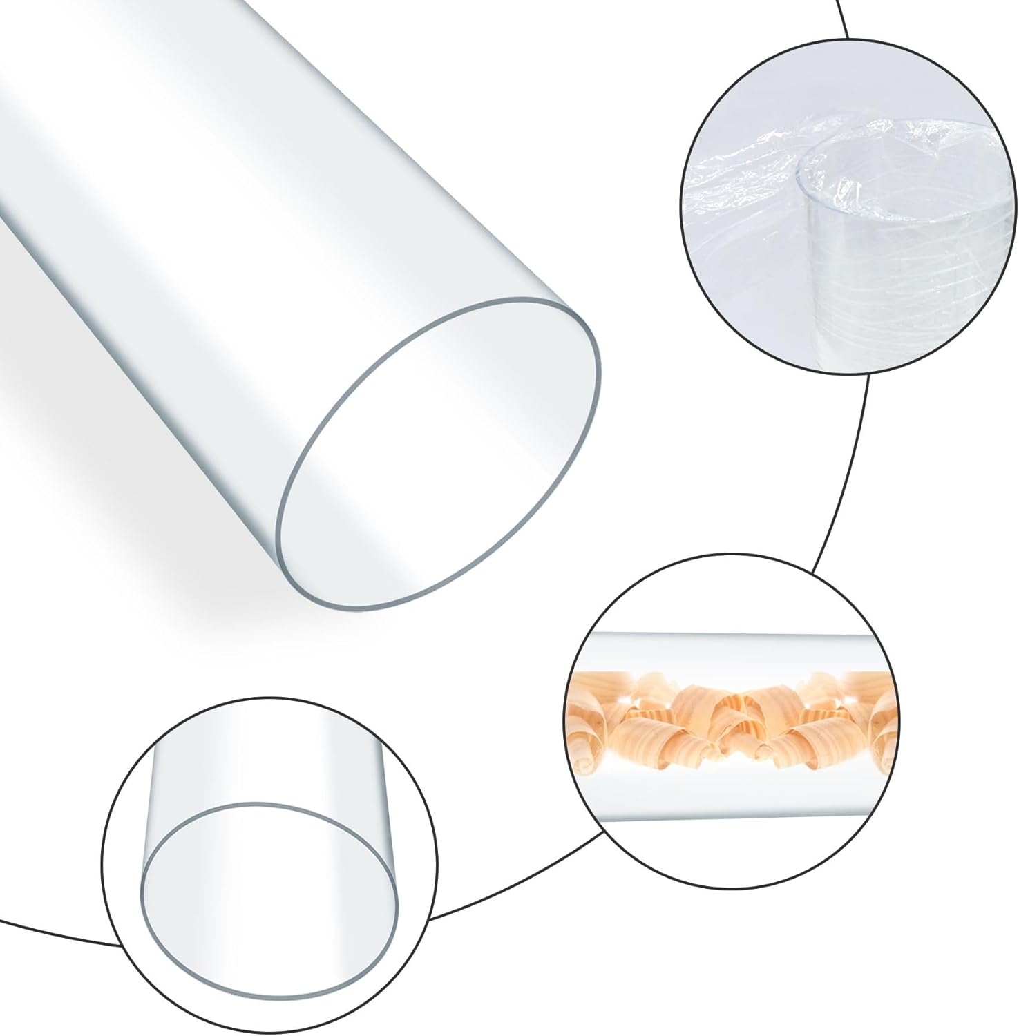Clear PC Pipe 4" x 36" Long with Stainless Steel Hangers, 4PK Rigid Tubing with Heavy Duty U Bracket, Hose for Woodworking Tool, Dust Collection System, Bird Feeder, 3.9" O.D
