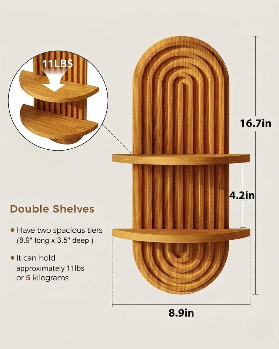 Boho Plant Wall Shelf - Wood Floating Shelves -2