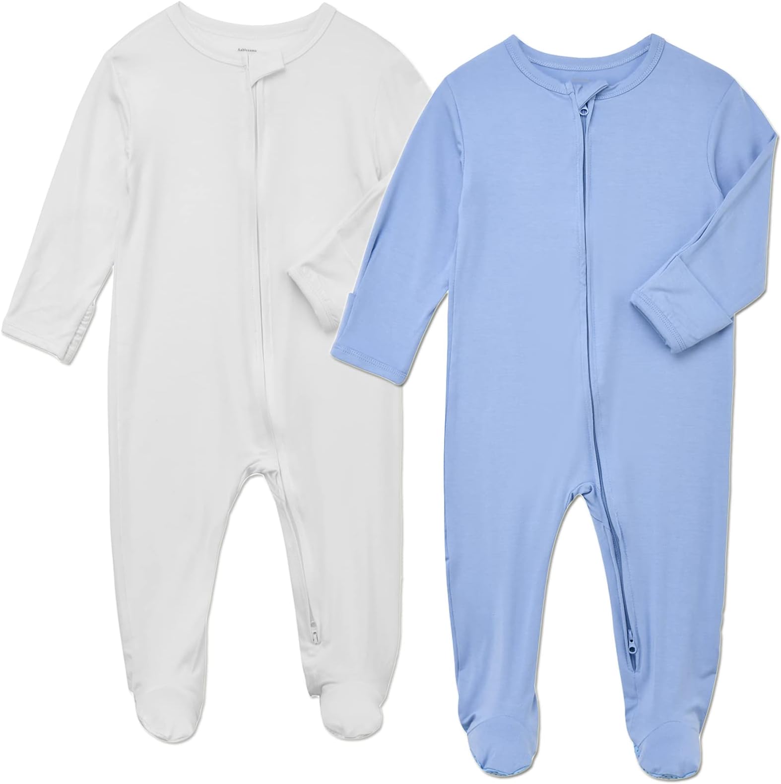 Baby Footie Pajamas Zipper - Rayon from Bamboo Infant Footed Pjs with Mittens Sleepwear Jammies