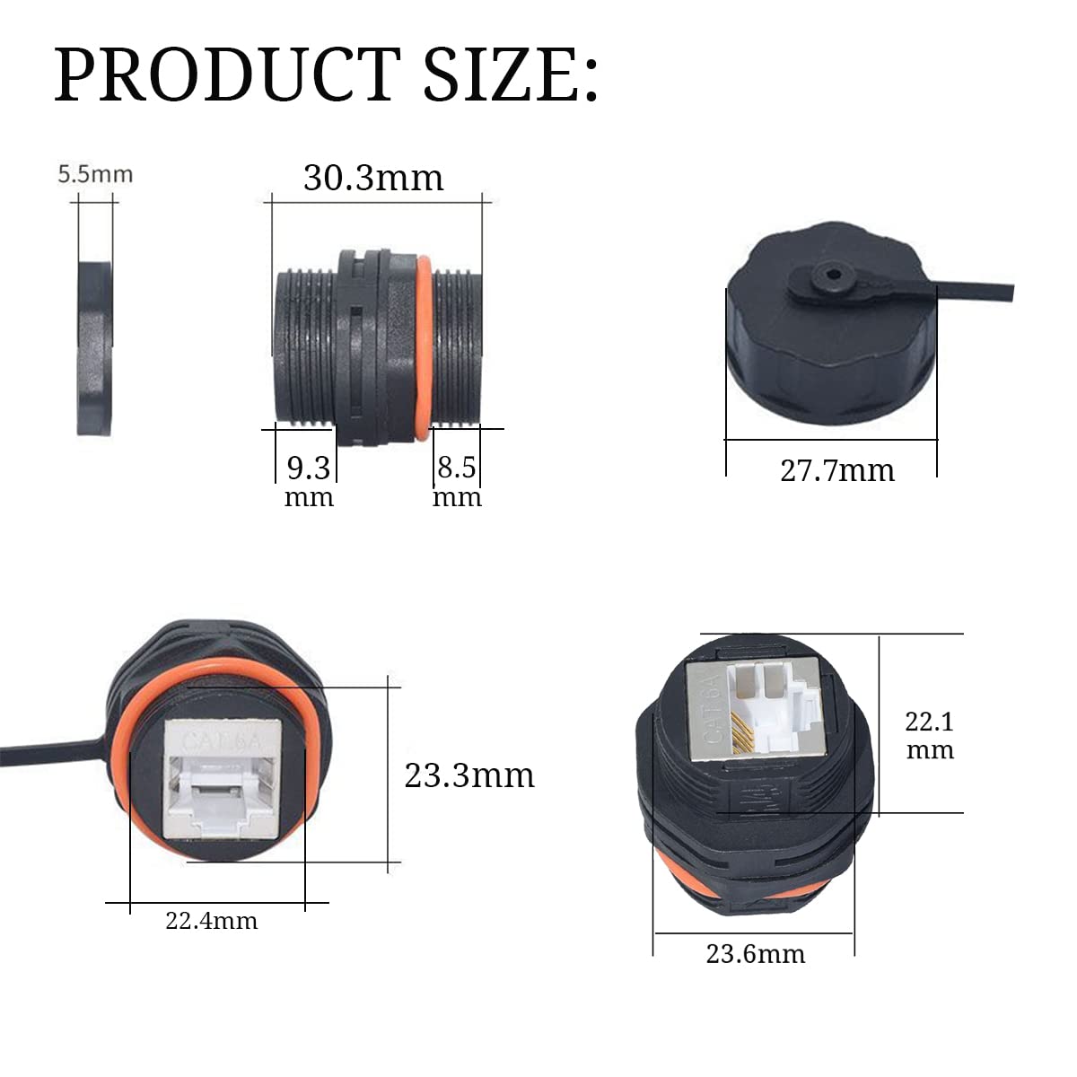 PENGLIN Lot de 5 coupleurs blindés étanches IP68 RJ45 Cat6a/Cat6 à montage sur panneau | Coupleur Ethernet Feedthrough - Design industriel robuste - Idéal pour l'installation de câbles réseau en plein air