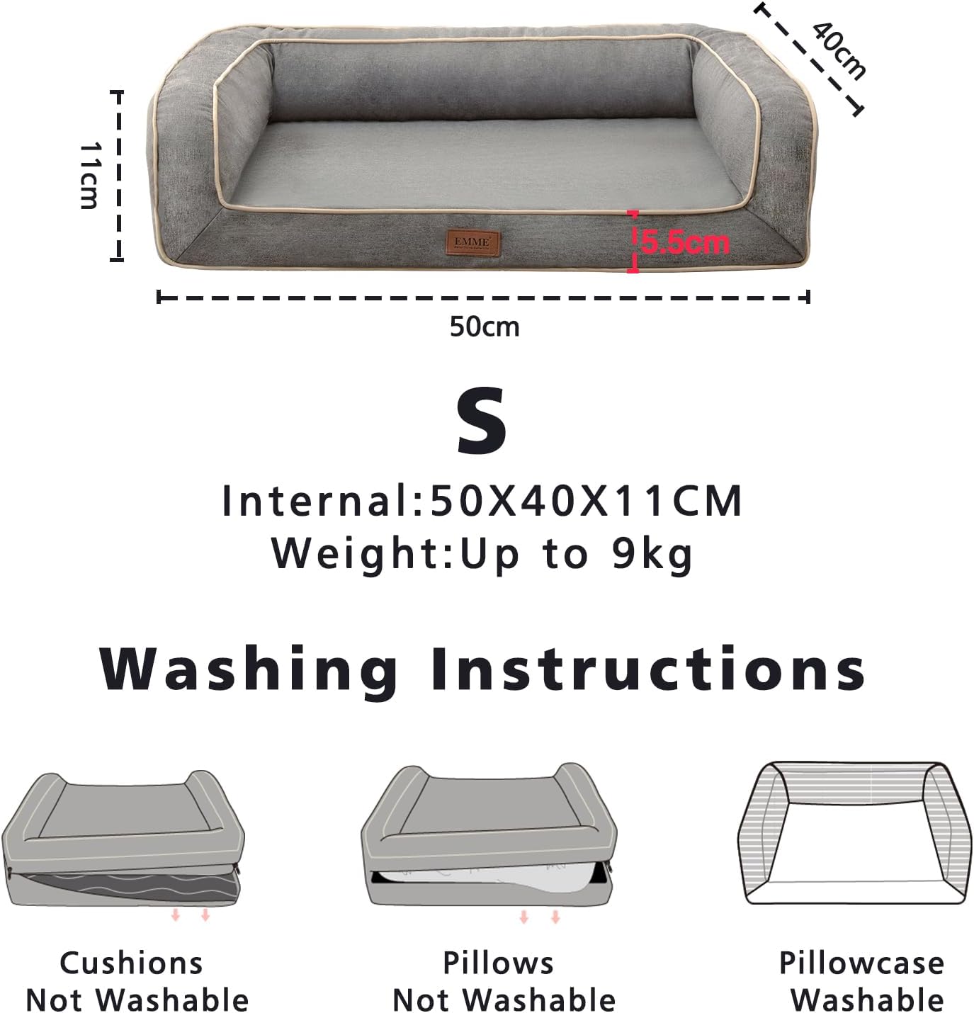 EMME Small Dog & Puppy Beds, Medium Washable - 68.6x50.8x17.8cm Waterproof Sofa, Orthopedic Egg-Shaped Foam, Removable Grey Linen Cover 7 61BMZjMT2 L. AC SL1500