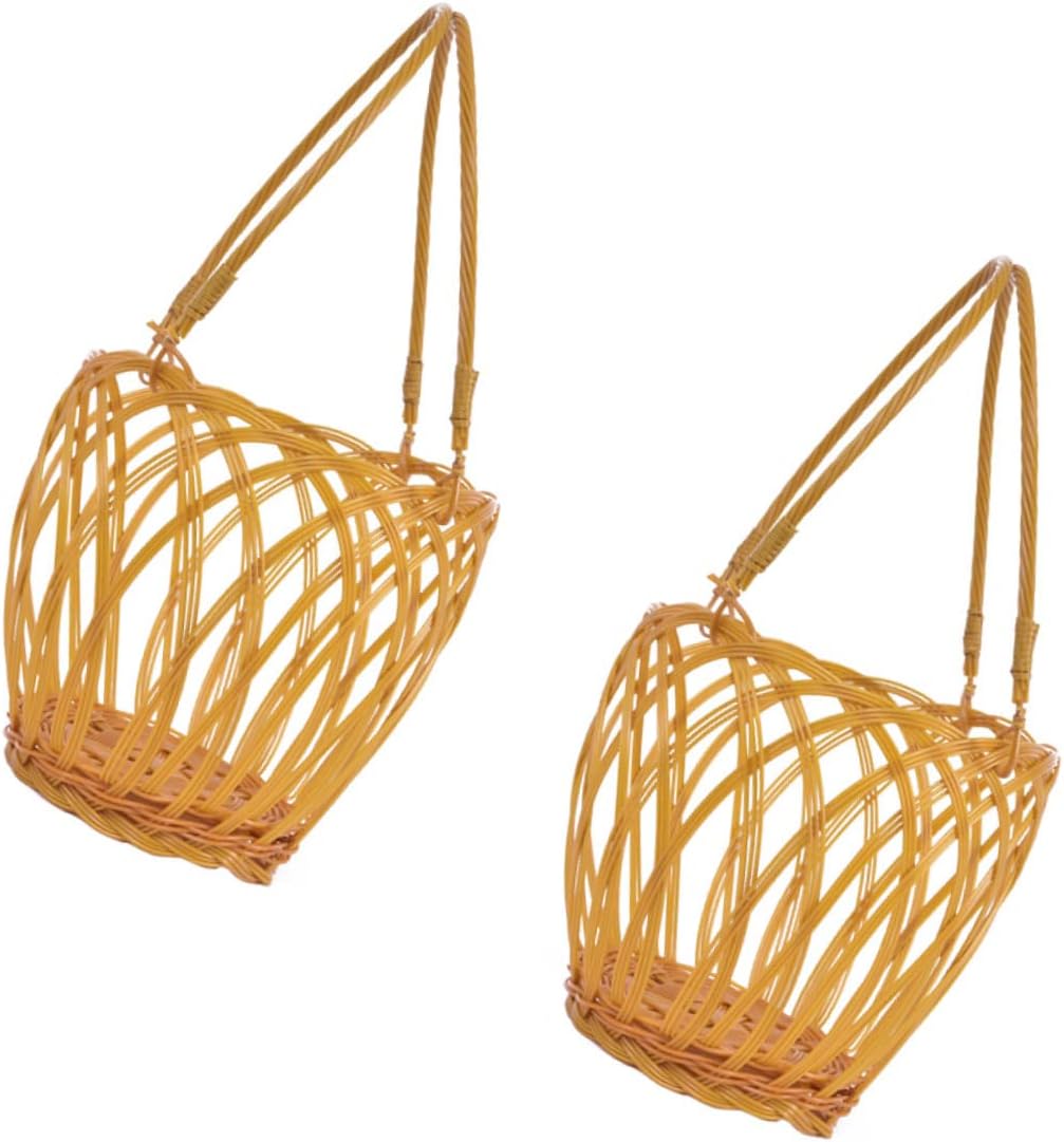 Retro Imitation Rattan Wine Storage Basket with Handle 2Pcs | Hand Woven, Wire Reinforced Frame, Plastic and Iron Wire Construction, Gift Use, Decorative Home Storage
