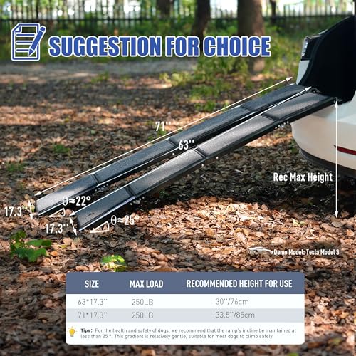 BACOENG Hunderampe Auto Klappbar, Hundetreppe Auto mit Rutschfester Teppich, 160cm rutschfest Hunderampen für Autos, LKWs und SUV, Stabil Rampe Hund für Große Und Mittel Hunde Bis 110kg