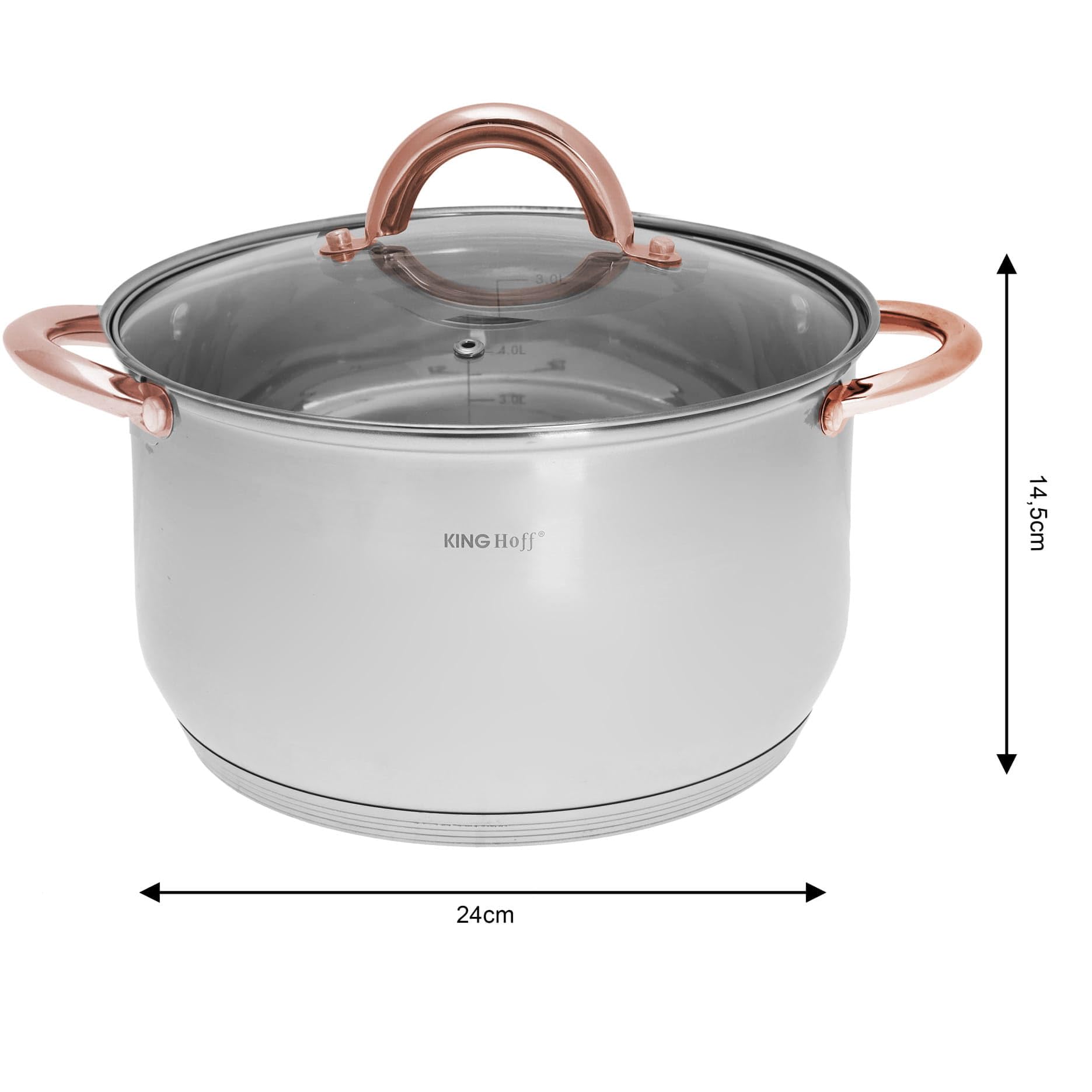 Kinghoff Topfset Induktion 6-teiliges, Kochtopf Set mit Glasdeckel, Kochgeschirr aus Edelstahl außen mattiert, Töpfe Set, Geeignet für alle Herdarten, Spülmaschinenfest, (Rosegold)