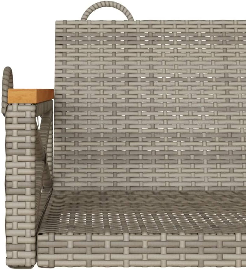 vidaXL Gray Poly Rattan Hanging Swing Bench - Outdoor Hammock Chair for Garden/Patio - Durable & Weather- with Powder-Coated Steel/Acacia Wood Frame, Fixing Rings, UV-
