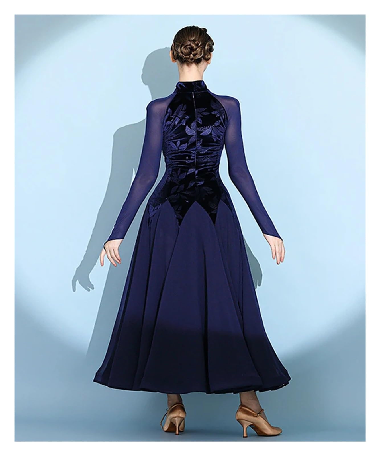 Tanzkleid Damen Ballroom Dance Damen Modern Dancewear Print Samt Mesh Walzer National Standard Social Practice Dress Gesellschaftstanz-Wettbewerbskleider