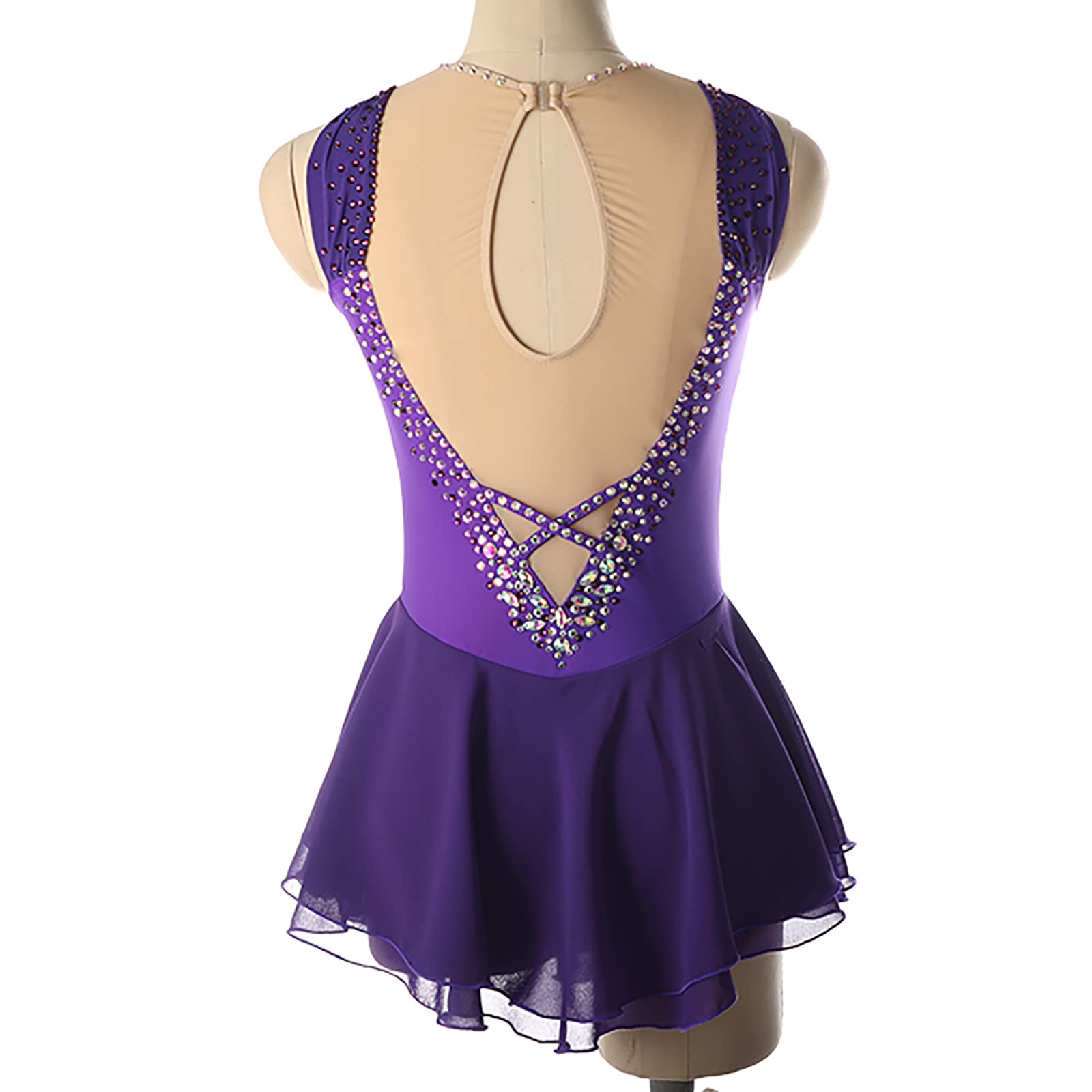 Eiskunstlauf Kleid für Damen Ärmellos Ballett Tanz Gymnastik Trikotrock(Size:L/155,Color:Lila)