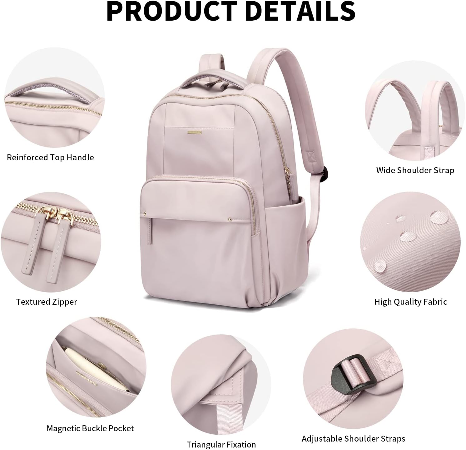 GOLF SUPAGS Laptop Backpack for Women Computer Bag Casual Daypack Fits 15.6 Inch Notebook Work Travel Backpacks (Pinkish Grey) - Image 3