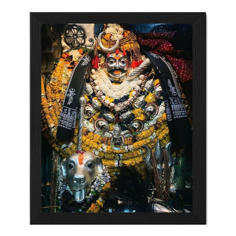 Kal Bhairav Ji Temple Photo Frame 8x10 Inch – Sacred Idol Image with Floral Decoration | Premium Synthetic Wood Wall Frame for Home Temple & Pooja Room | Devotional Hindu Gift Item-image-9