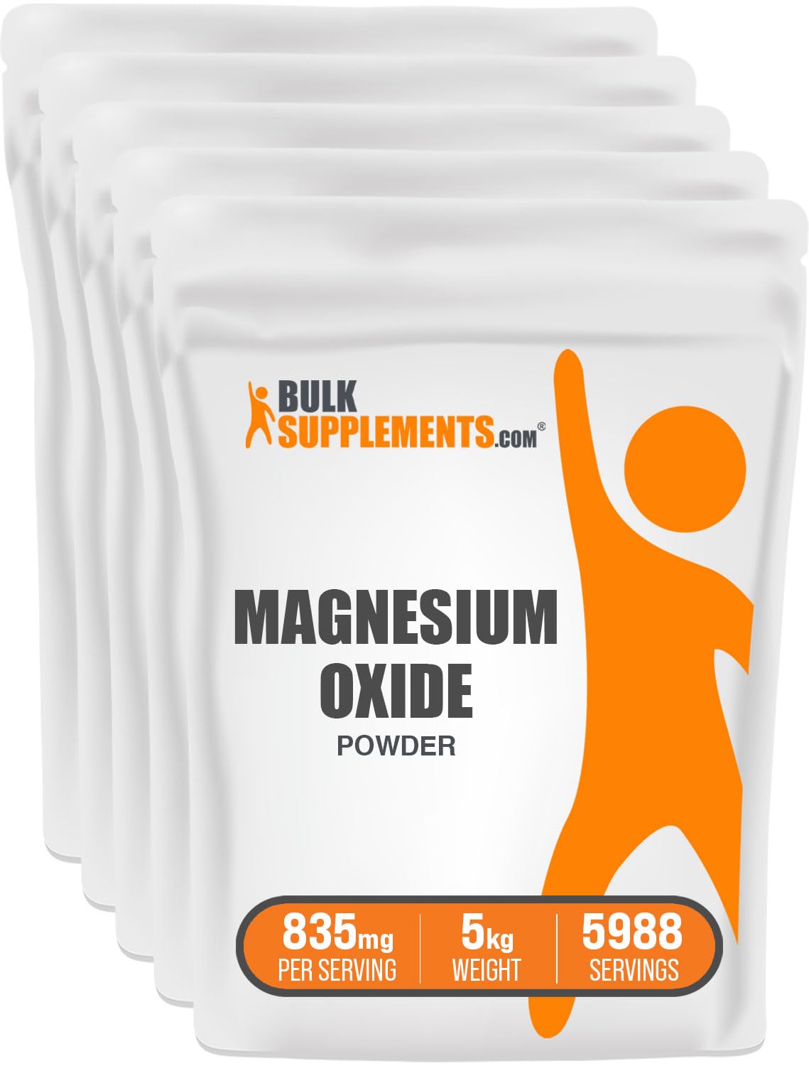 BulkSupplements.com Magnesium Oxide Powder - Magnesium Oxide Supplement, Mineral Supplement - Food Grade & Gluten Free, 835mg per Serving, 5kg (11 lbs) (Pack of 5)