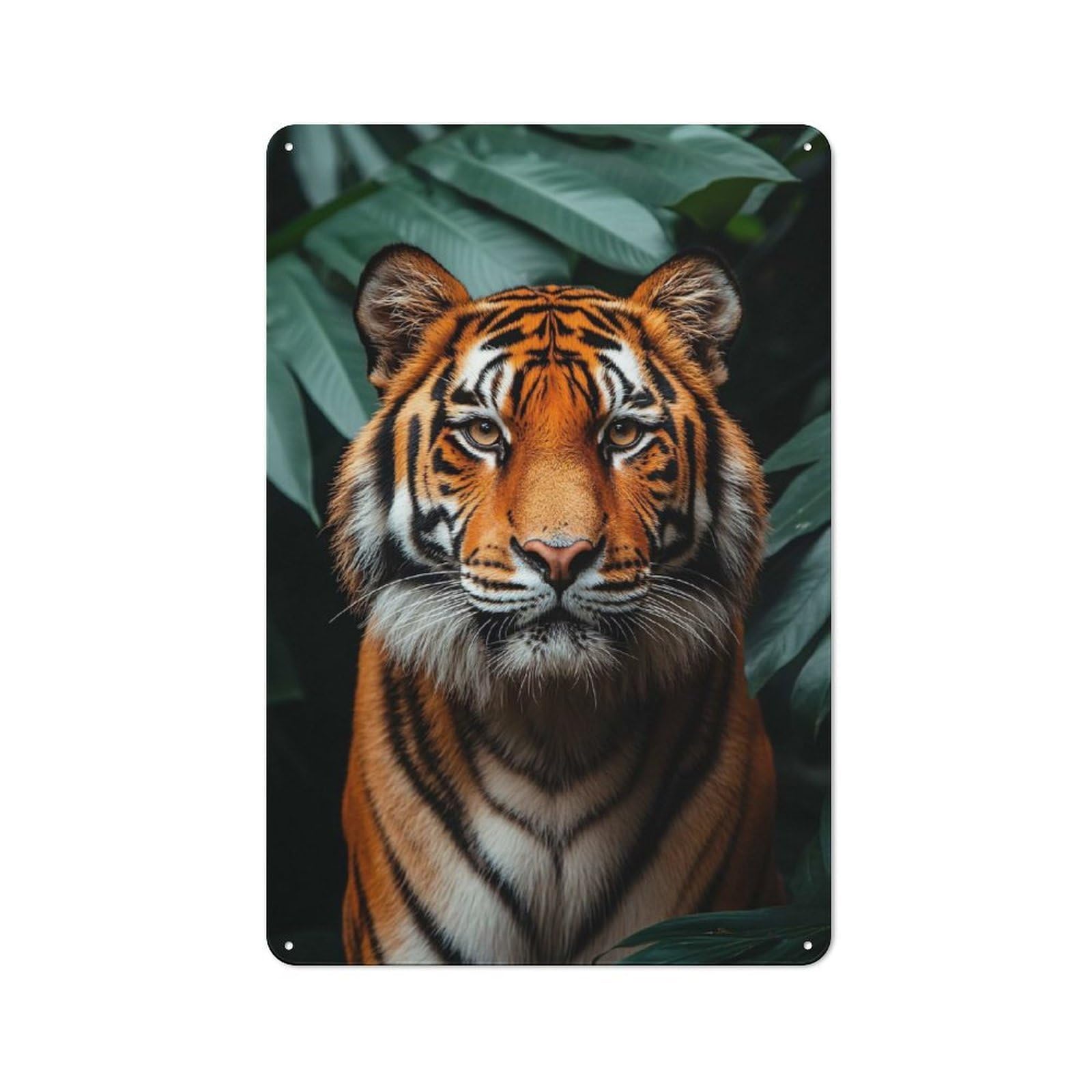Junmoney Style-3 Majestic Tiger Portrait In Lush Foliage Vintage Metal Sign 30X20cm For Kitchen Or Home Bar, For Kitchen, Dining Room And Home Bar Wall Decor