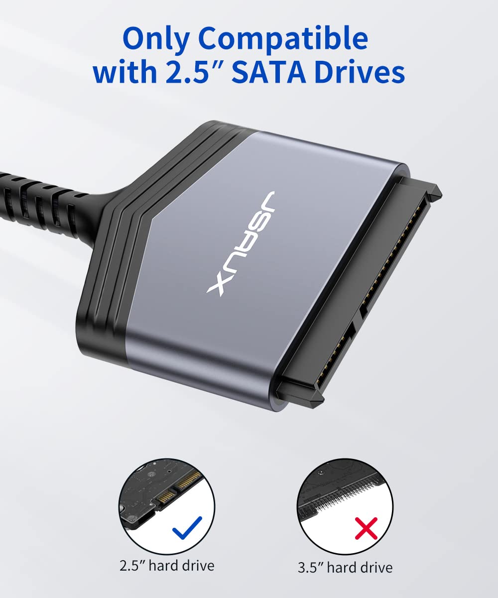 JSAUX Kabel SATA na USB C, USB C 3.1 do 2,5" SATA III, adapter do dysków twardych typu C do 2,5" SSD i transmisji danych HDD, kompatybilny z Thunderbolt 3 Macbook Pro 2021/2020, Mac Mini itp. (szary)