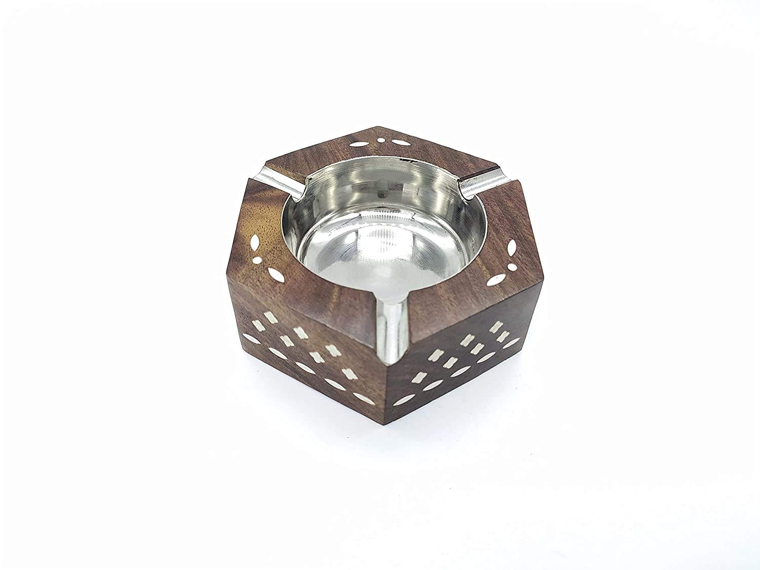 DELUXE WOOD HANDICRAFTS Cigarette Ashtray/Hexagon Shape Ashtray for Cigarettes Crafts Creative Ashtray //for Home and Garden (Brown)-image-17