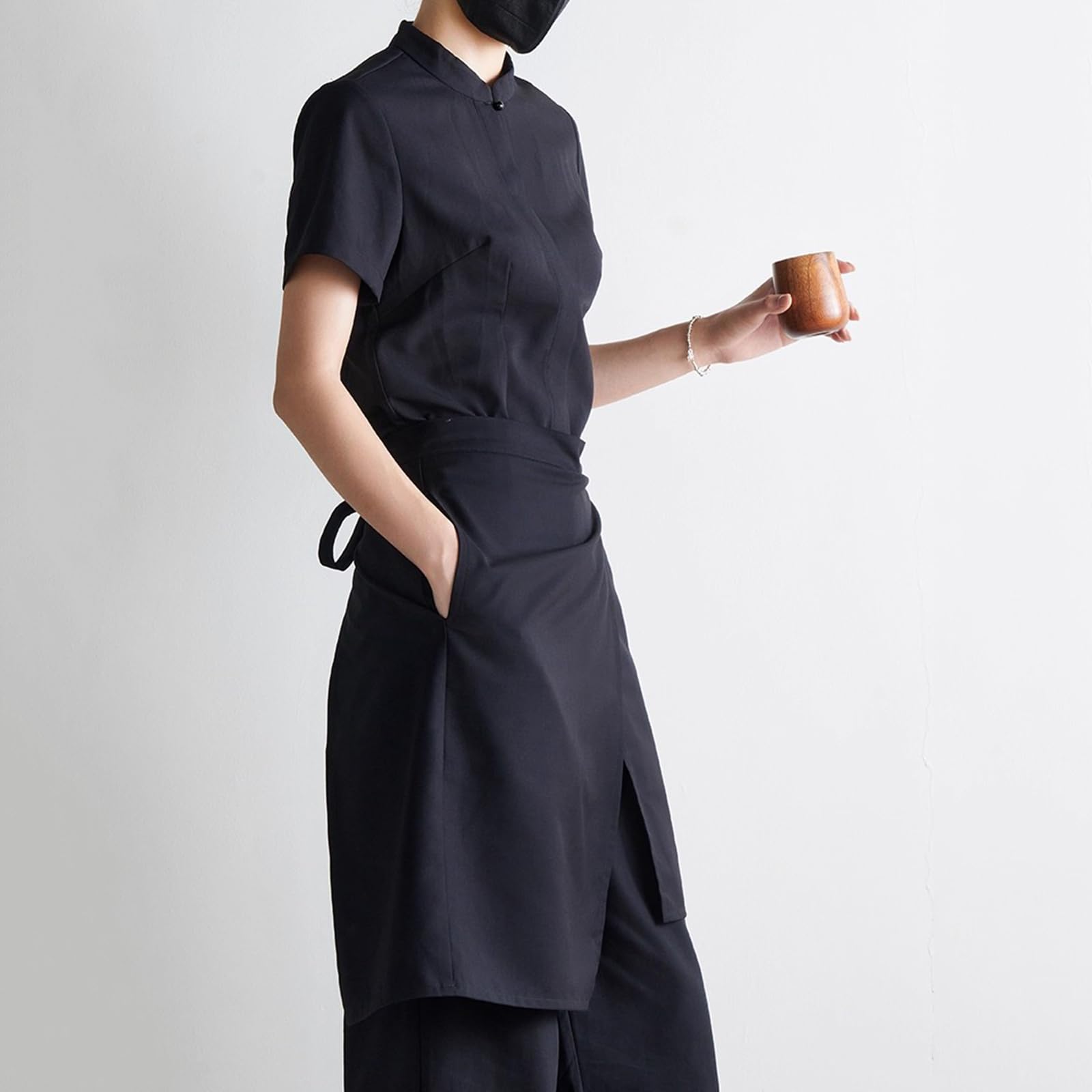 Delantal De Camarero, Corto Delantales De Cocina para Mujer Y Hombre, Cocina, Restaurante, Trabajo, CamareroBlack,One Size