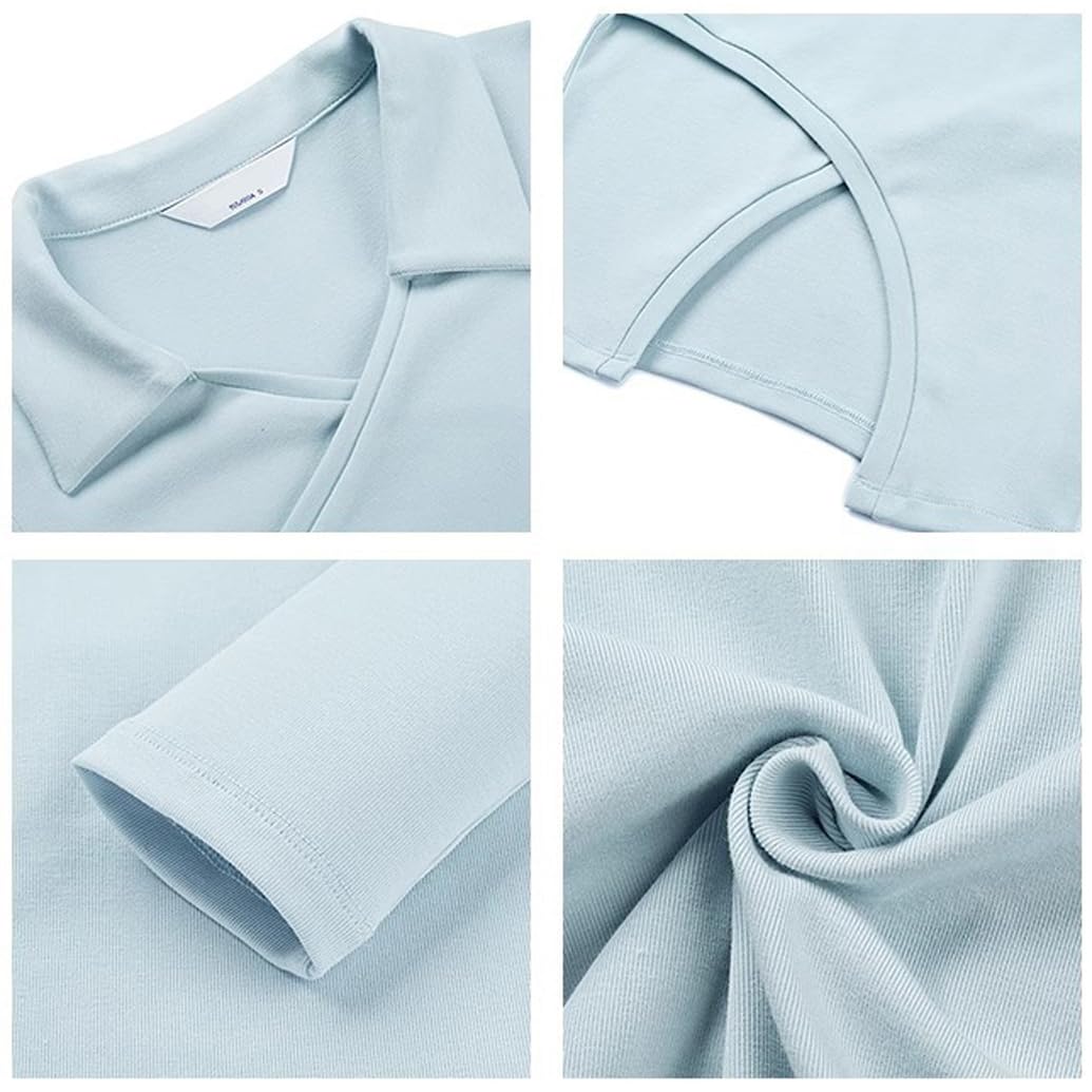 LANGWEI Polo da Golf da Donna A Maniche Lunghe con Scollo A V E Spacco T-Shirt da Tennis Top Sportivo