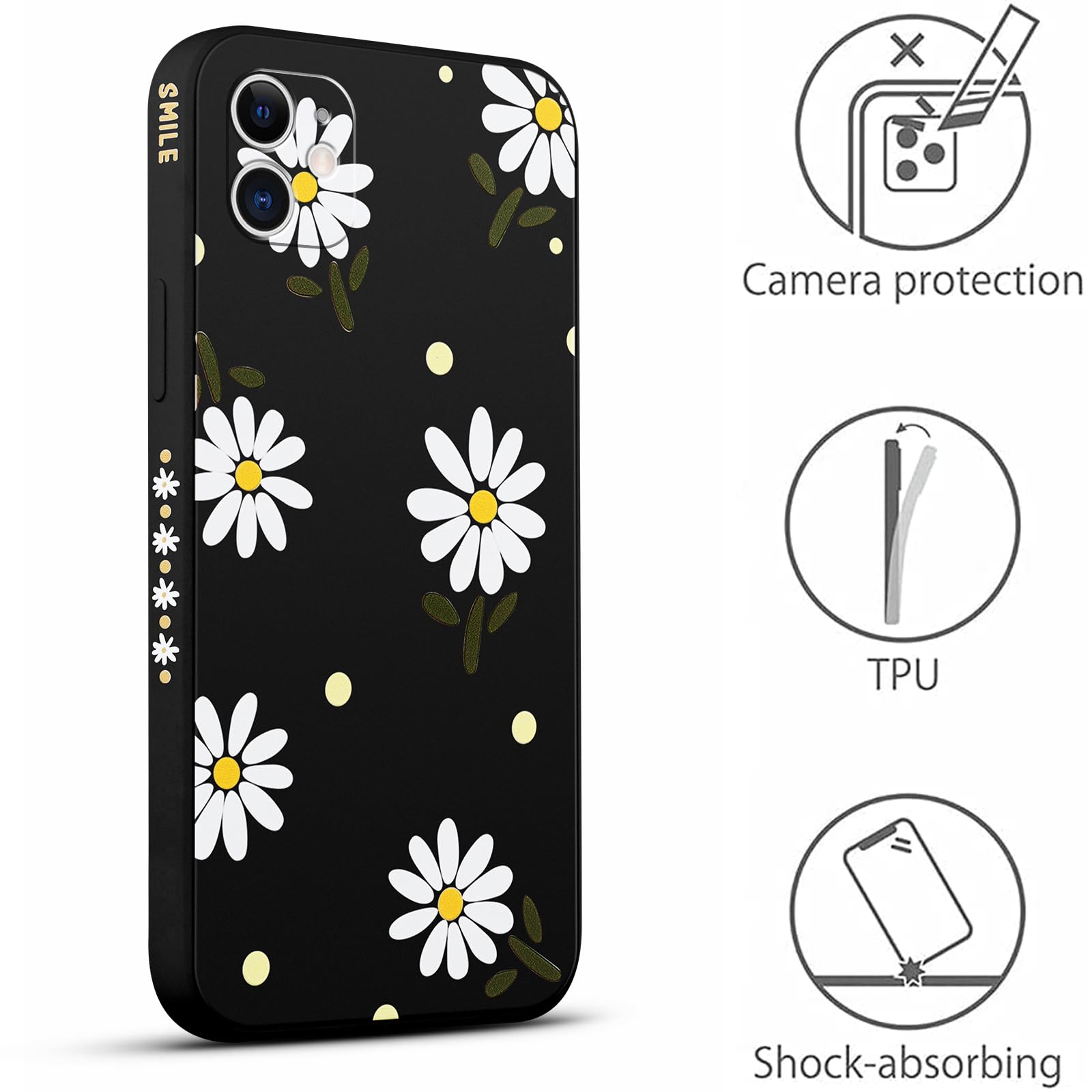 Pnakqil 2 Pezzi Cover per iPhone 14 Pro Max 6,7 Fiore Margherita Crisantemo Romantico Disegno Donne Protezione Sottile Anti Fotocamera Silicone TPU Custodia Morbida Antiurto Case