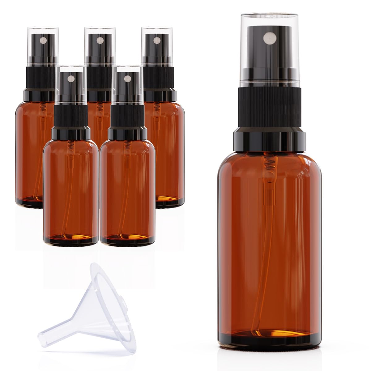 seafulee Pack of 6 Amber Glass Spray Bottle, 1 oz, Small Reusable Refillable Cosmetic Mist Bottle For Skincare,Haircare,Essential Oil, 30ml Fine Mist Sprayer (Amber, 1oz (6pcs))