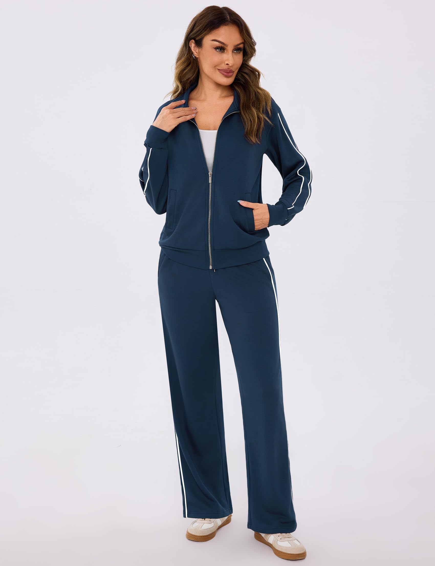 Terecey Conjunto Chándal Mujer 2 Piezas – Chandal Completo Mujer Sudadera con Manga Larga y Cremallera Pantalón Recto con Cordón Ropa Deporte para Diario y Ejercicio