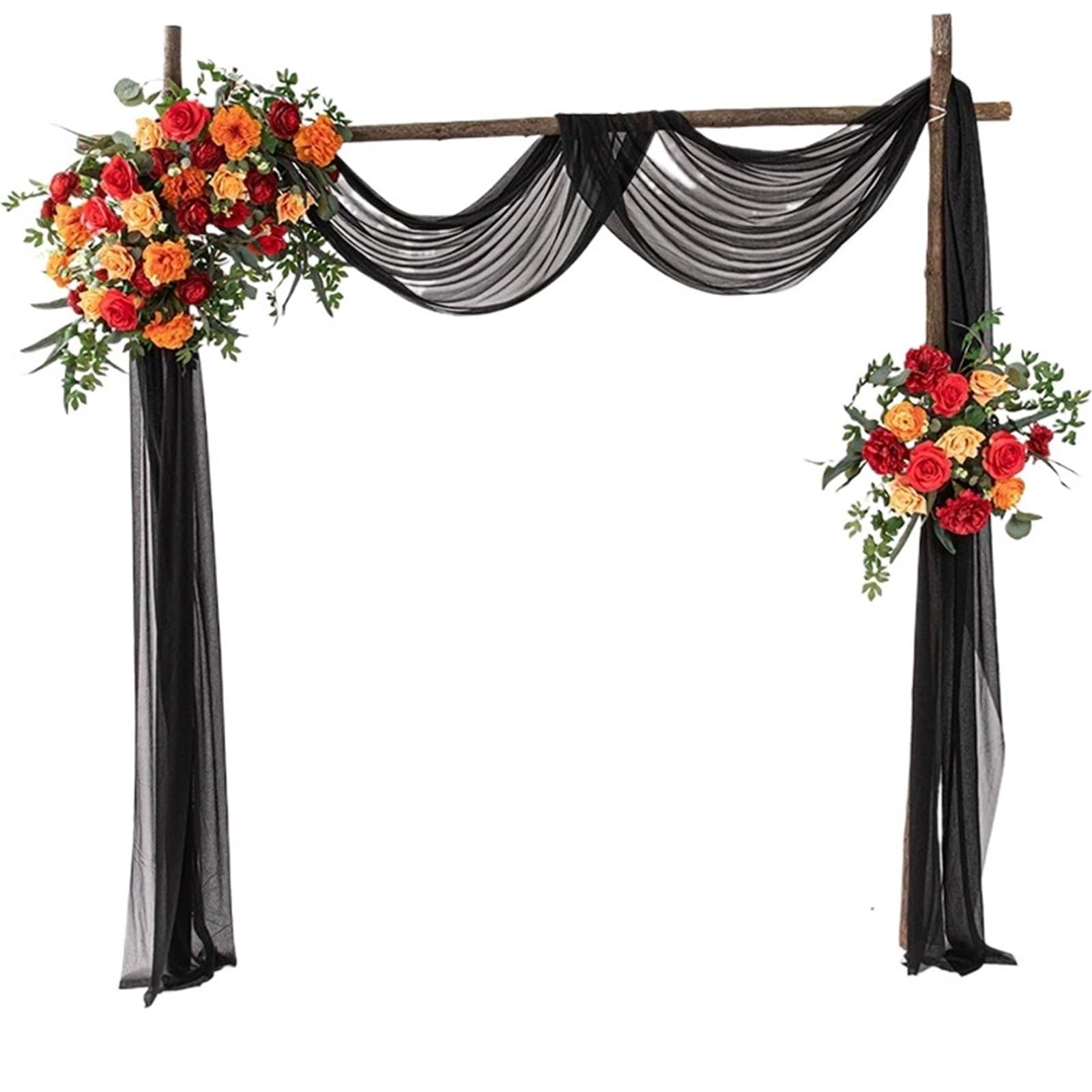 HIFRQVVC Wedding Curtains Decorations, Wedding Arch Drape Chiffon Curtain Stage Backdrop Multicolor 75x300cm 75x600cm(Black,75x600cm)