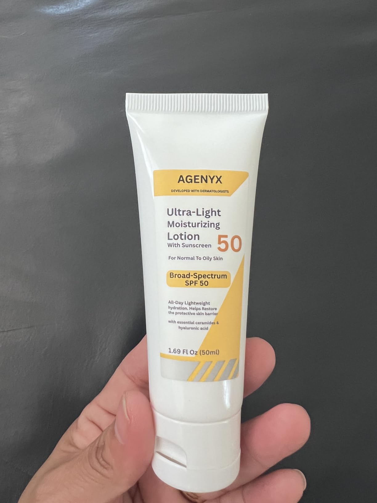 Agenyx Daily Facial Moisturizing Lotion with SPF 50, Hyaluronic Acid, Niacinamide & Ceramides, Oil-Free Face Moisturizer for Normal to Oily Skin, Lightweight Non-Greasy Hydration, 1.7 fl oz