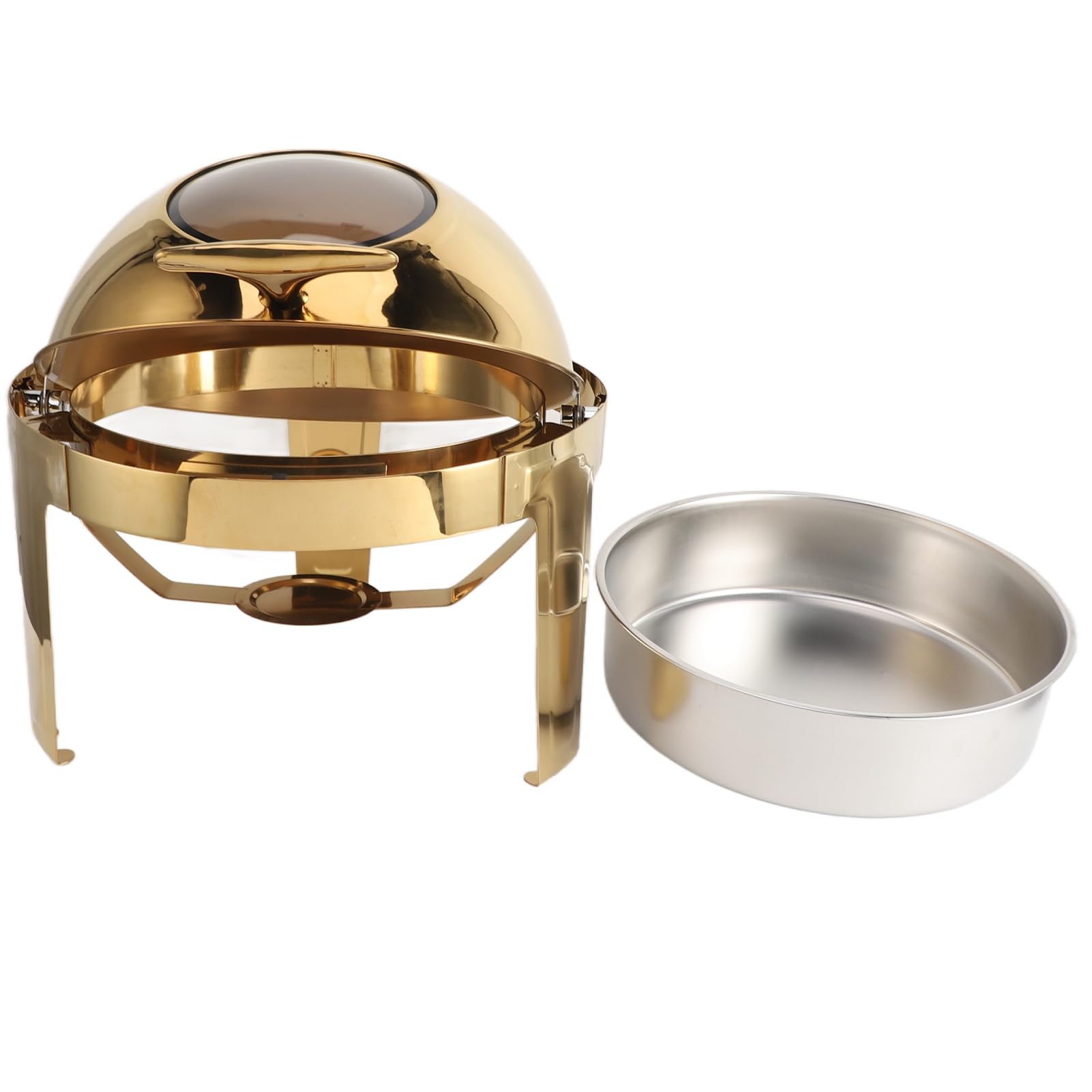 POENVFPO Calentador de Alimentos de Acero Inoxidable Dorado de 6L para Buffet, Plato de Frotamiento, para Catering, Eventos y Fiestas (Sartén de 2 compartimentos)