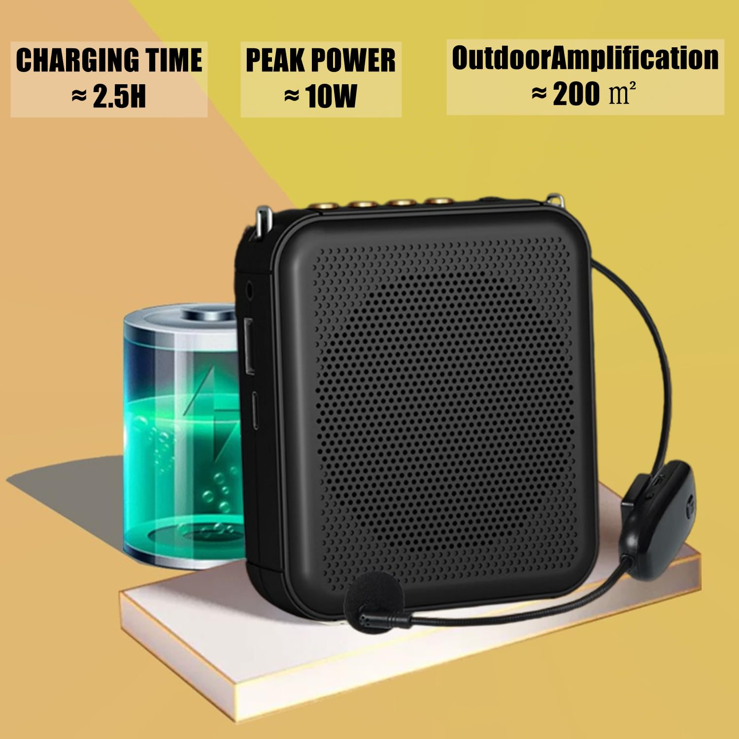 Amplificatore Vocale Ricaricabile Portatile Mini Altoparlante con Microfono Cablato Auricolare e Cintura Microfono Personale Altoparlante per Insegnanti Guida Turistica (Nero)
