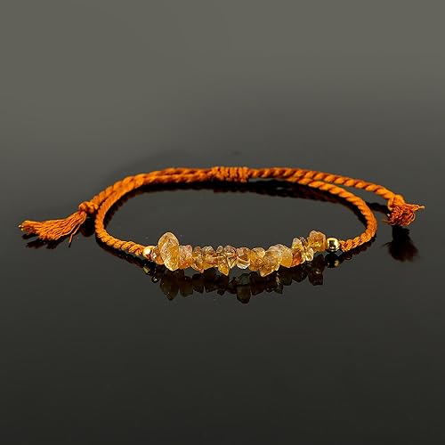 Miniatura 3 de Natural Citrine Chips Braided Bracelet, Energy Healing Crystals, Birthday, Gift for Her, Resizable Hand Braid Rope Thread Protection Bracelet for