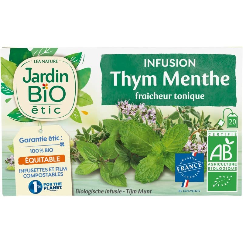 JARDIN BIO ETIC - Infusion Thym Menthe Bio Fraicheur Tonique 30G - Lot De 4 - Vendu Par Lot