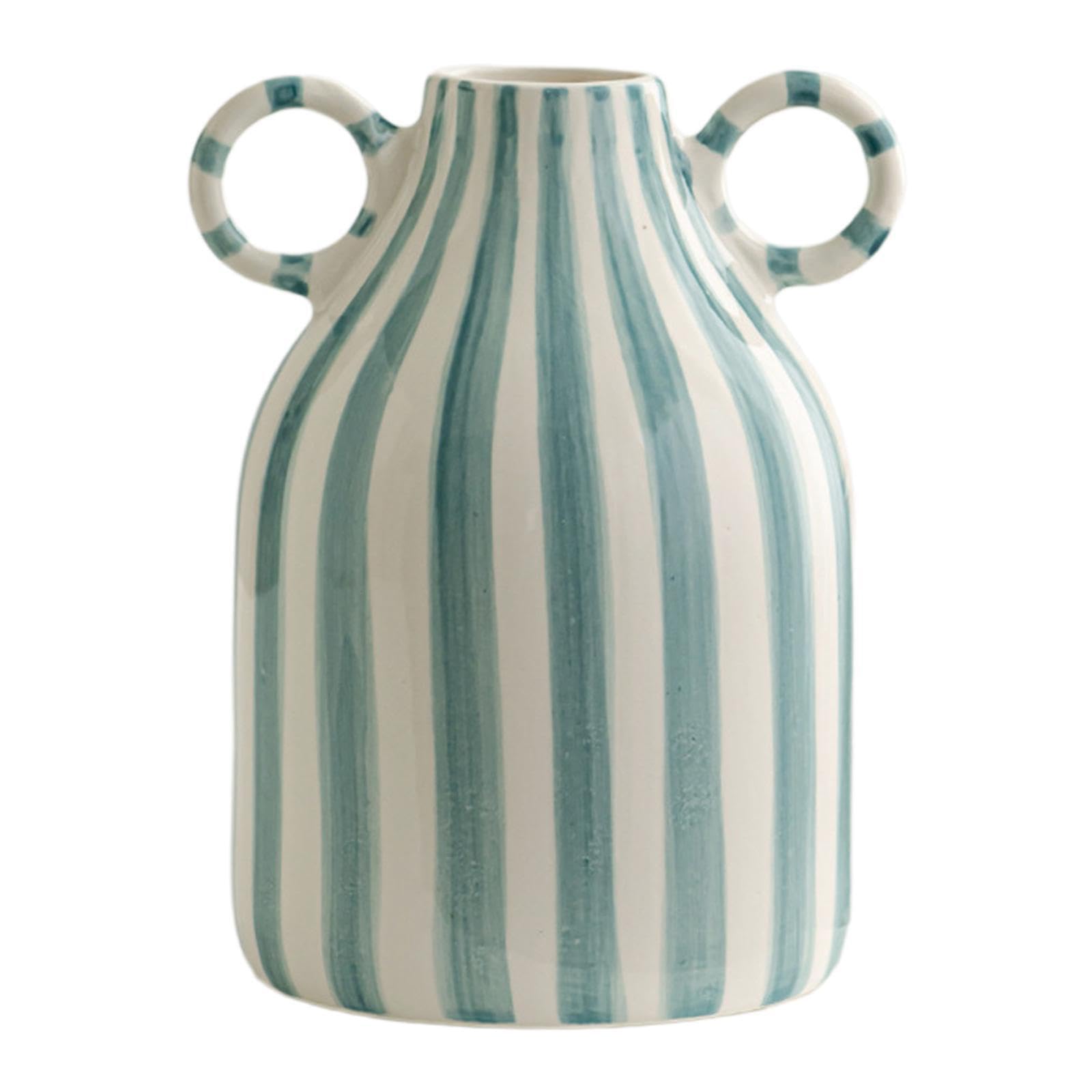 QIXCXAZ Artistic Flower Vase With Handle Stunning Wide Mouth Flowerpot Table Decorations And Arrangements Living Rooms Porcelain Flower Vase Home Decor Table, blue, 12.5x11x15cm