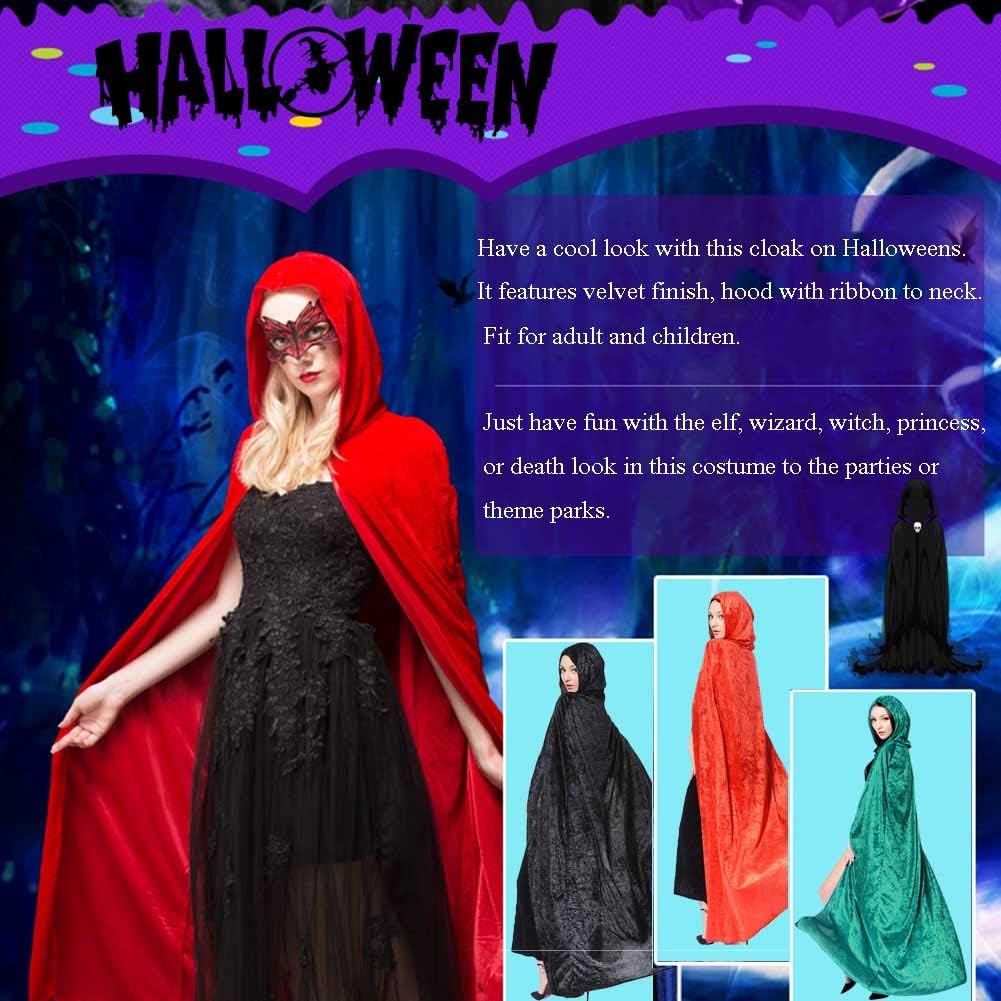 Halloween Hooded Cloak Full Length Velvet Cape with Hood for Halloween Cosplay Costume,59 inch