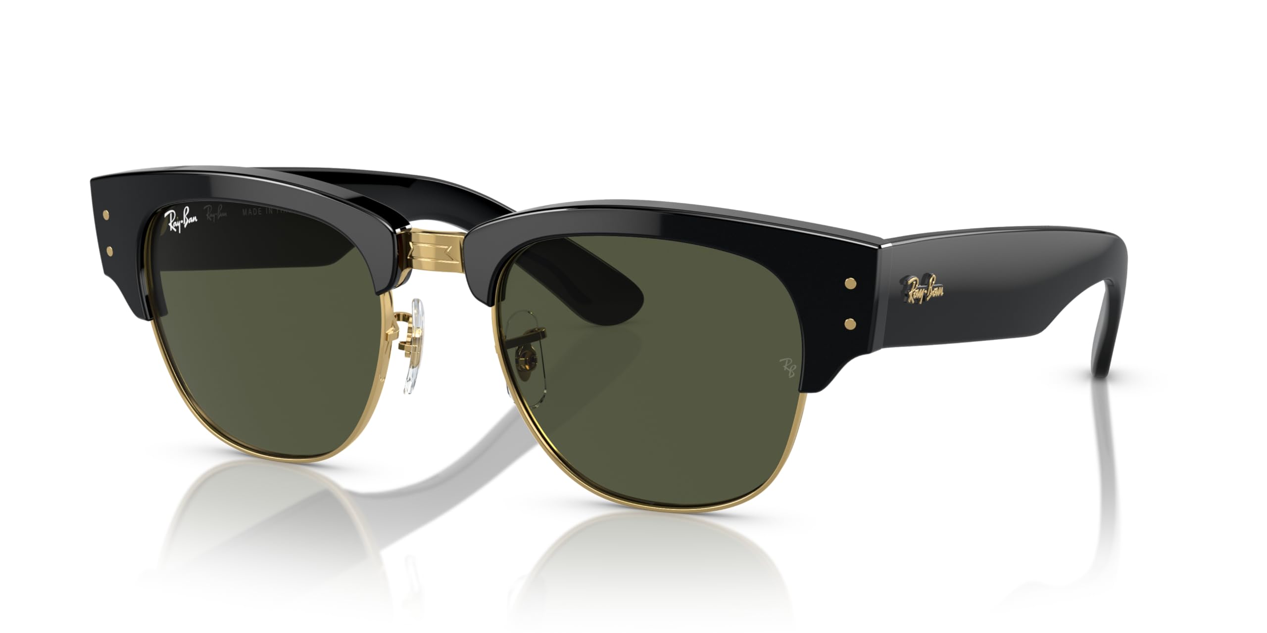 Ray-Ban RB0316S Mega Clubmaster Square Sunglasses, Black on Gold/Green, 53 mm