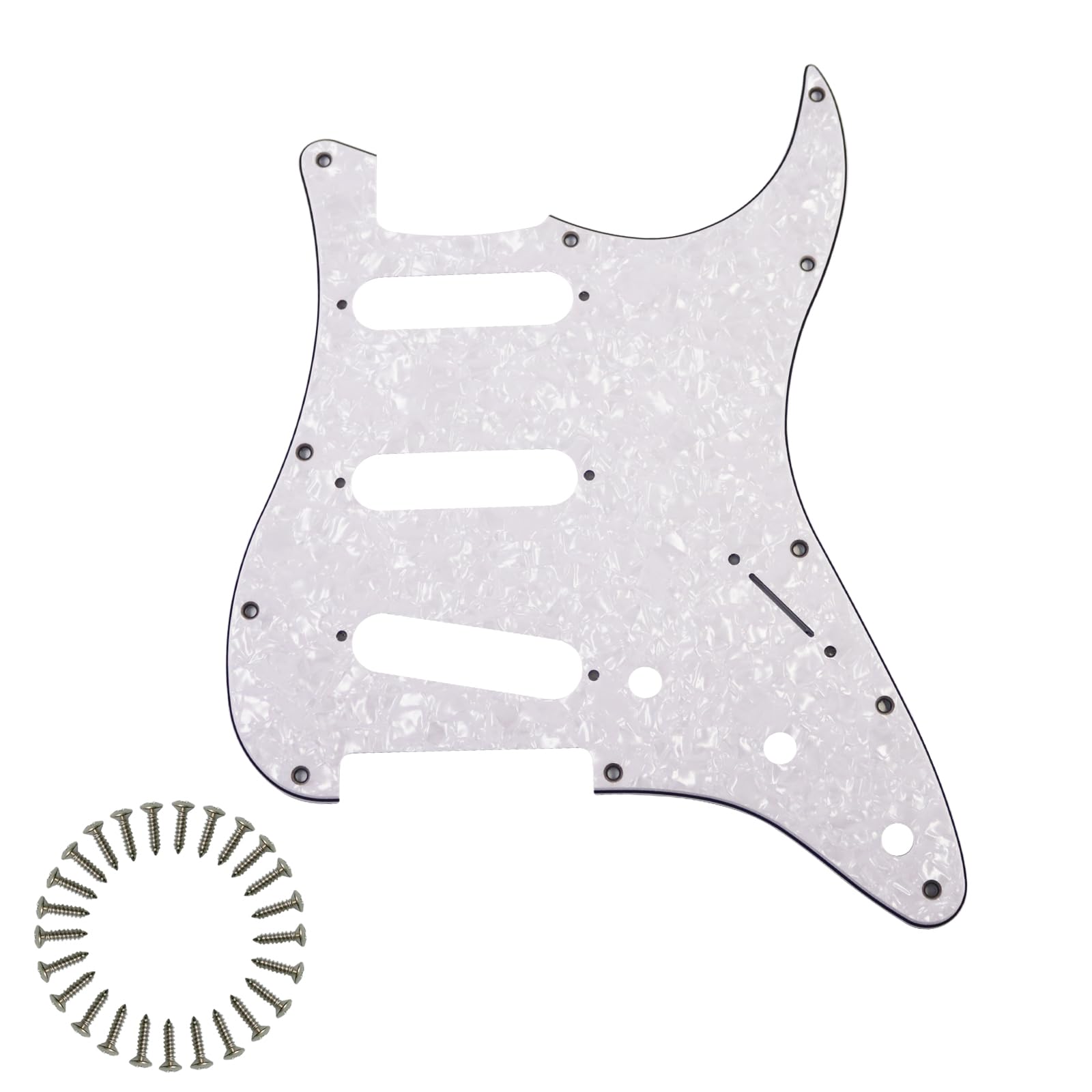 SSS 11-Hole Strat Pickguard for FD Stratocaster, White Pearl 4Ply