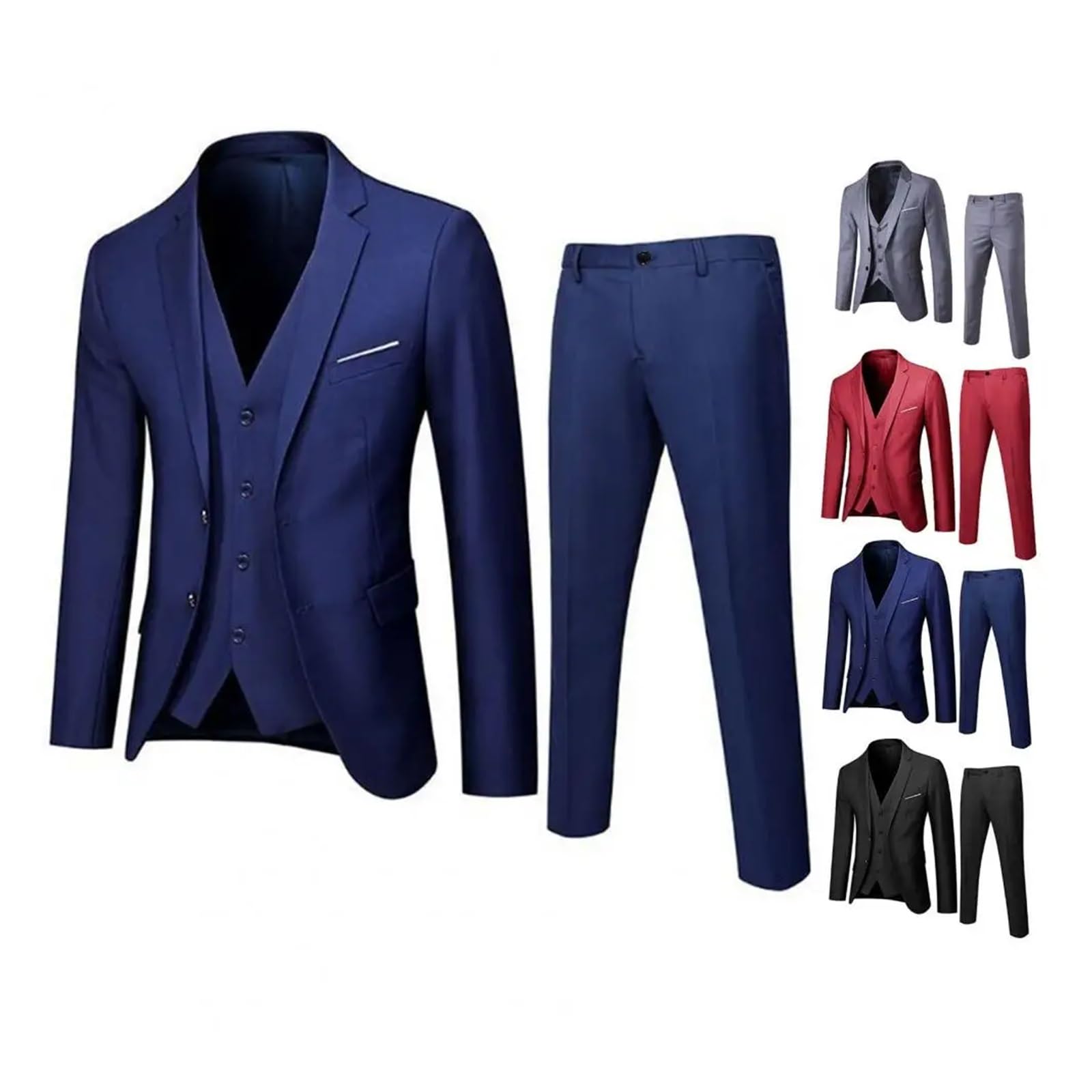 Conjunto De Traje Ajustado For Hombre, Conjunto De Traje De Negocios Elegante For Reuniones Formales, Bodas, Padrinos De Boda, Chaleco De Chaqueta Antiarrugas Ajustado(Blue1,XXXL)
