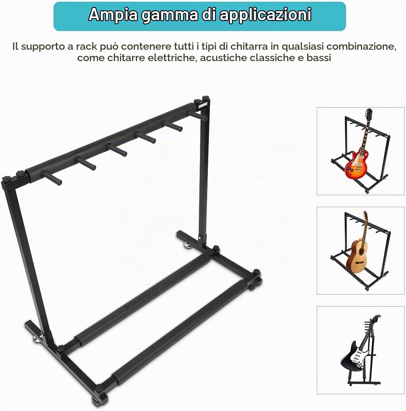 Dioche Supporto per Chitarra e Bassi con 5 Supporti per Chitarra, Pieghevole, con Imbottitura in Gomma Antiscivolo, Supporto Multiplo per 5 Strumenti Elettrici(5 Posti)