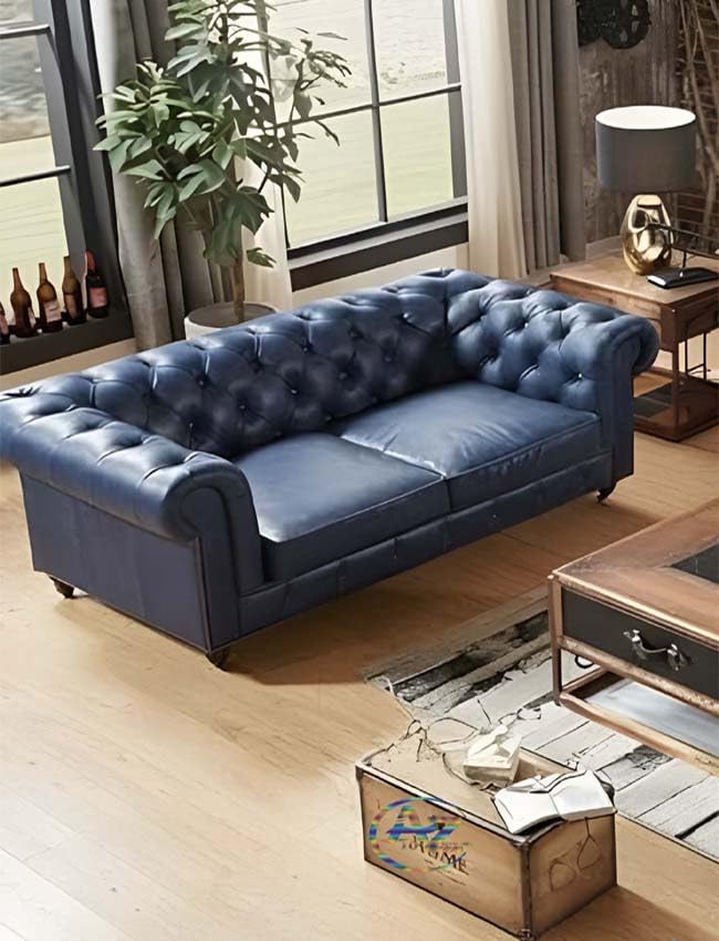 Image of A to Z Furniture Classic 3+2=5 Seater Sofa Set with Wooden Leg's Luxury Chesterfield Leatherette Sofa in for Home Living Room & Office (3+2 Blue)