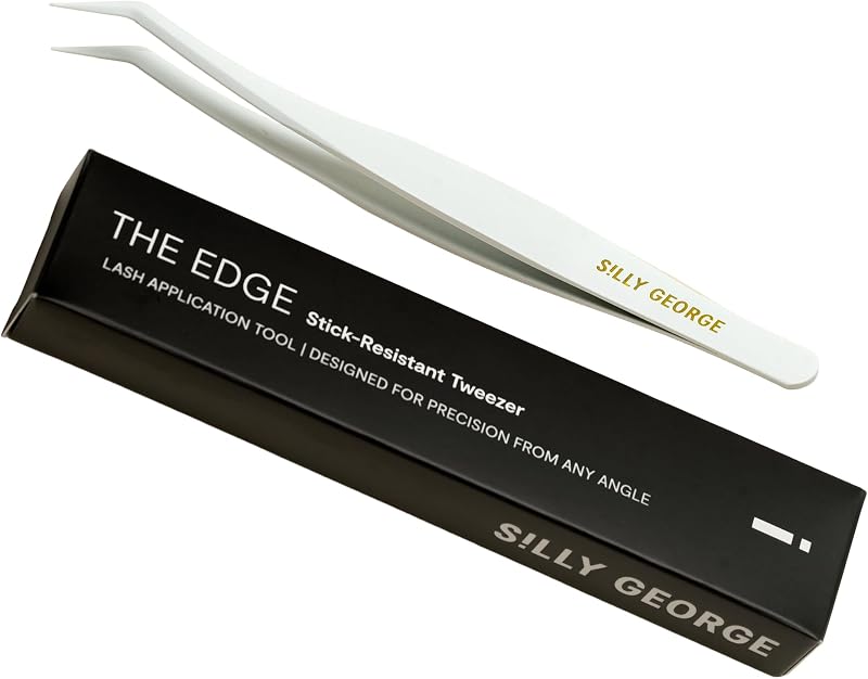 Pinça para cílios Silly George The Edge com ponta angular de 45°, spoolie e estojo